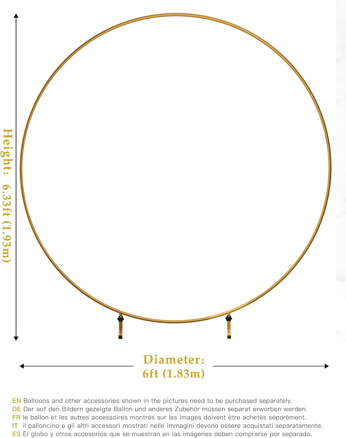 Premium round Balloon Arch Kit, 1.83 M Balloon Hoop Stand, Gold Metal Balloon Circle Frame, Big Size Backdrop Stand for Birthday, Wedding, Baby Shower, Grad Party Decoration image number 5