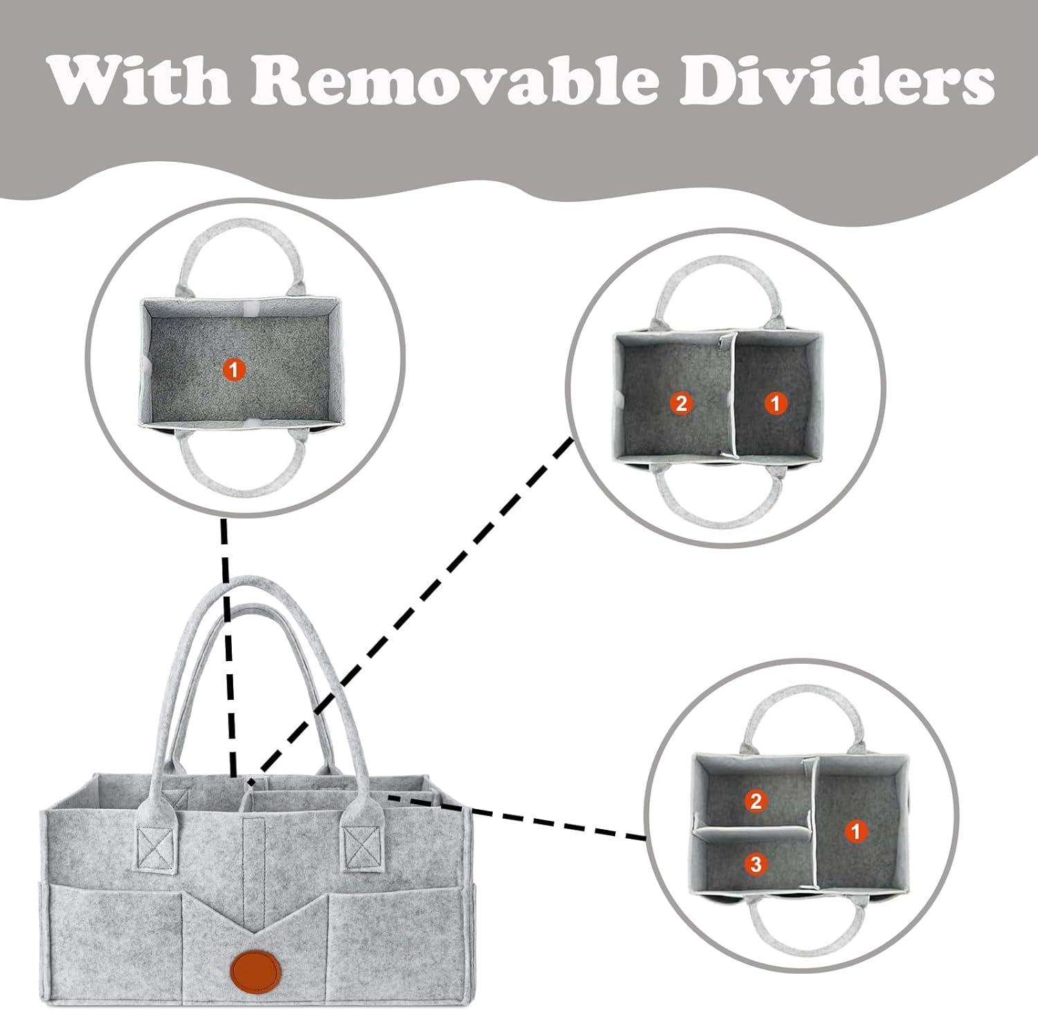 Jotia Modern Gray Diaper Caddy Organizer, Felt Cloth Nursery Storage Bin and Car Organizer, Baby Storage Basket for Diapers and Baby Wipes, Changing Table Organizer for Indoor Outdoor image number 3