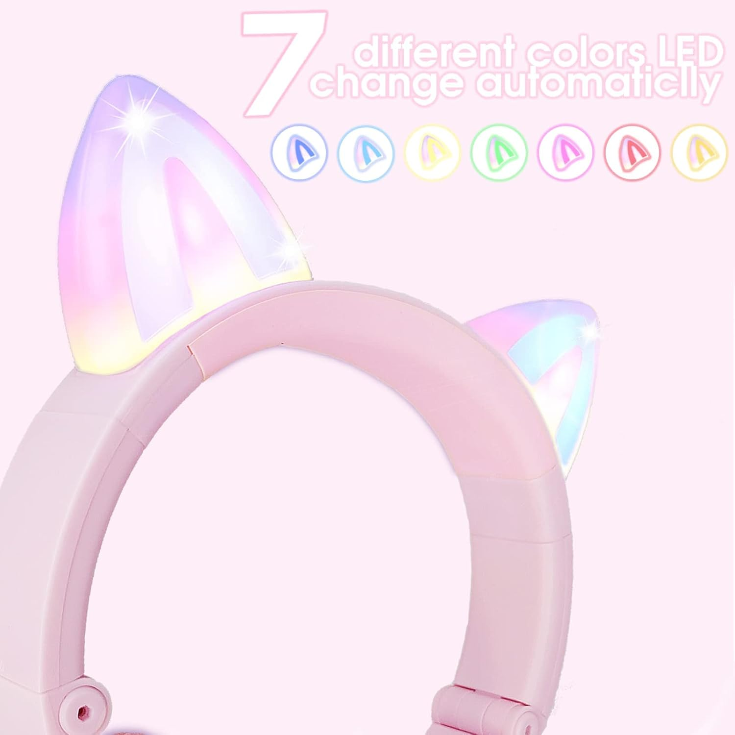 Hisonic Children'S Bluetooth Unicorn Headphones with Colourful Lights for Children from 3 Years (Purple) image number 2
