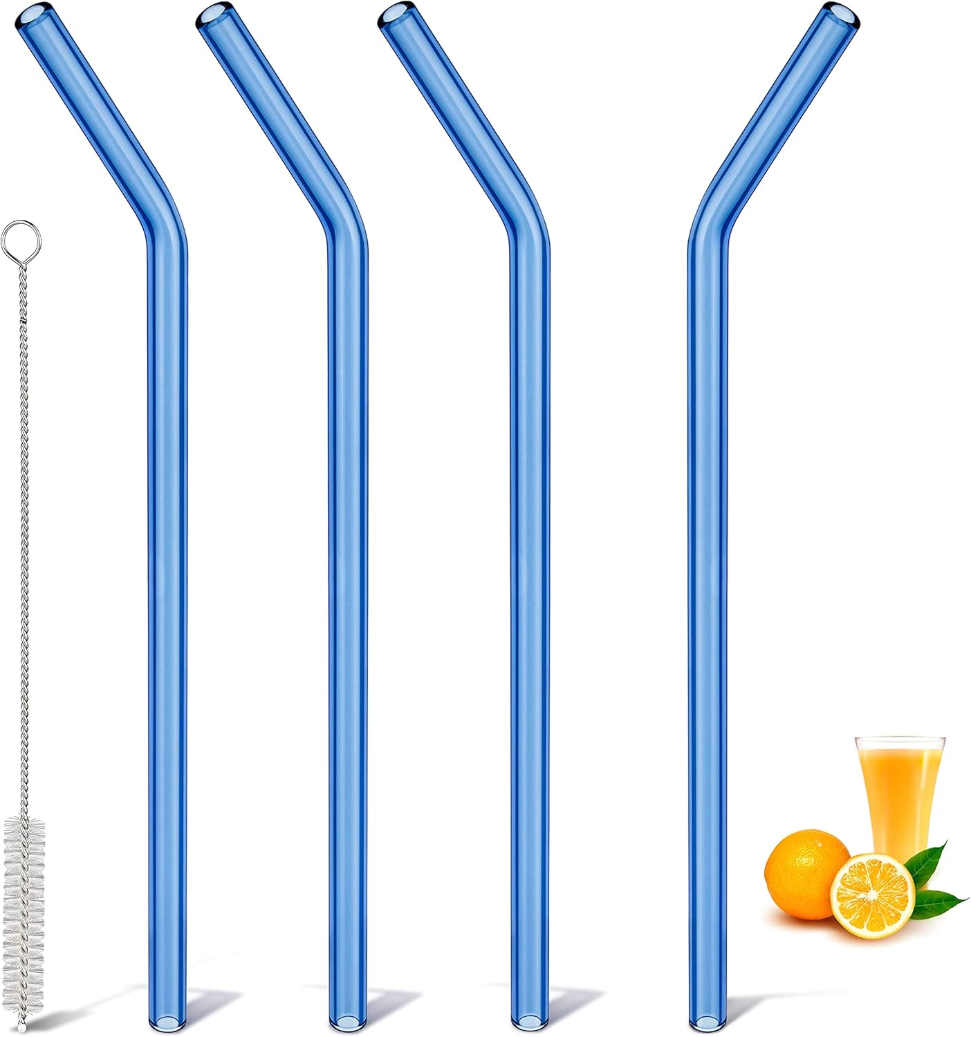 Reusable Straws Glass Straws Blue: Glass Straws Drinking Reusable Glass Straws Bent 8Mm 9 Inch Long 4 Pack Glass Drinking Straws image number 5