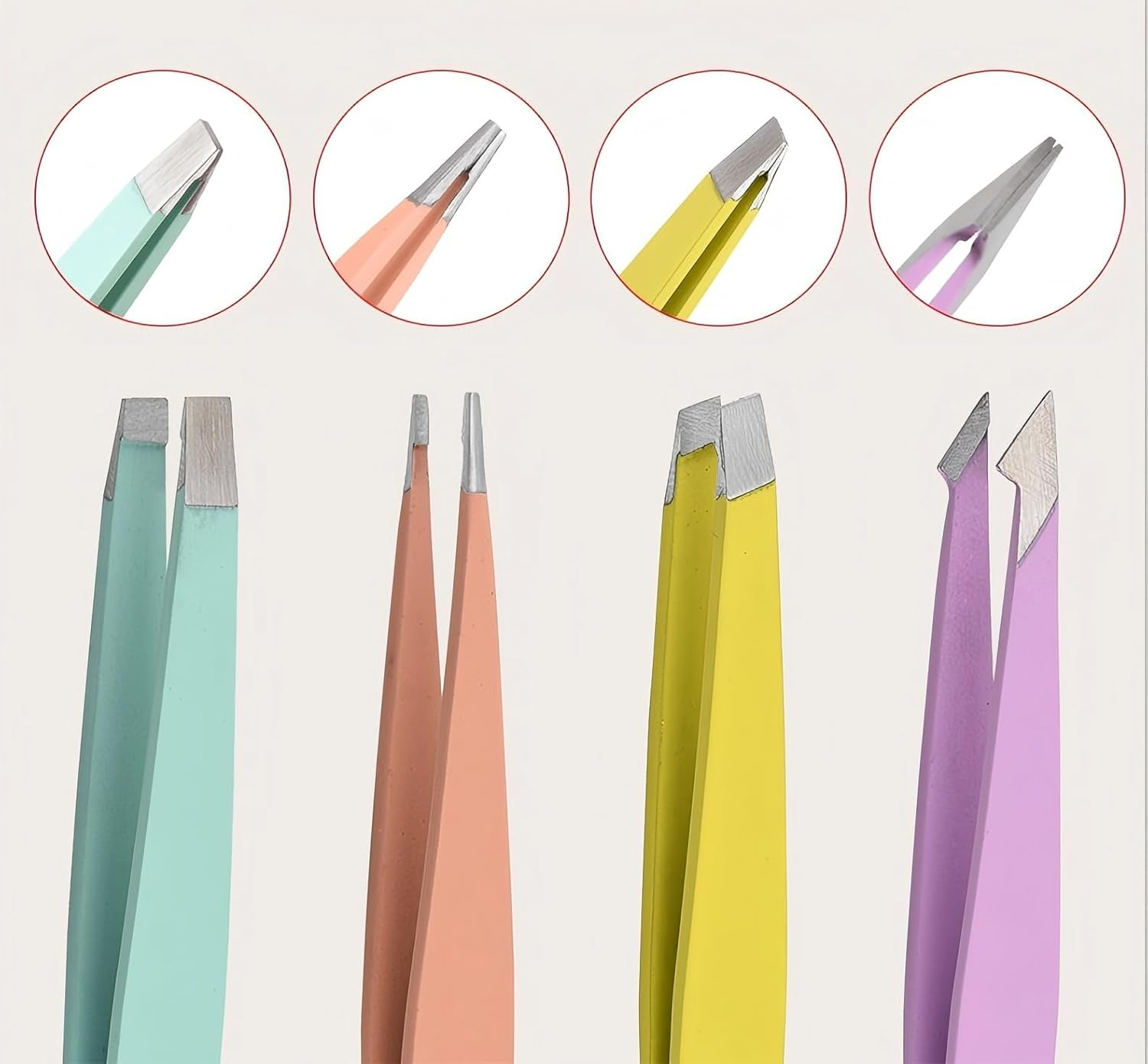 HIGHROCK Eyebrow Tweezers Set, Stainless Steel Slant and Pointed Tips, 4Pcs Precision Hair Removal Tools (Multicolor) image number 5