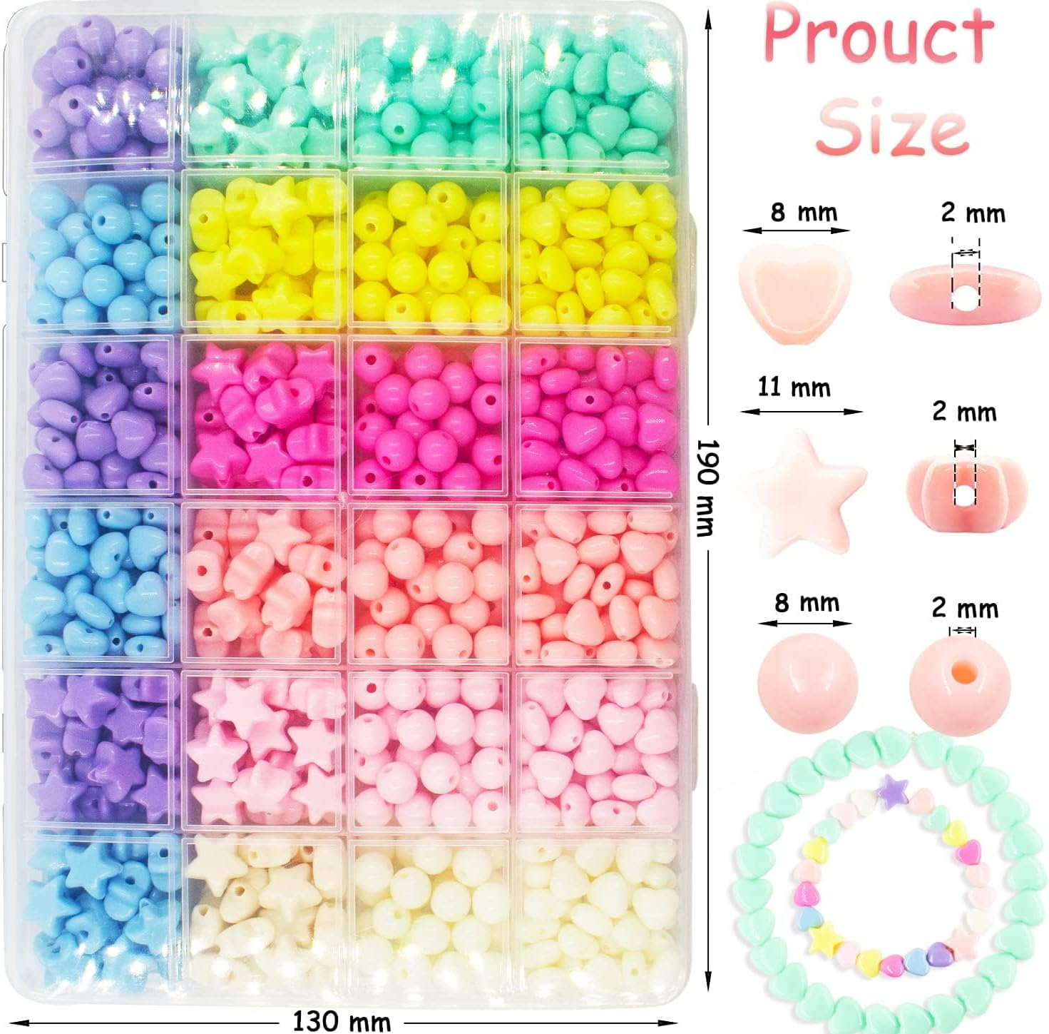 FJGSXOME 720Pcs Candy Color Acrylic Heart Beads Star and round Beads, Colorful Assorted Plastic Pastel Circle Shape Cute Loose Beads Bulk for Bracelets Jewelry Making DIY Crafts Necklace image number 5