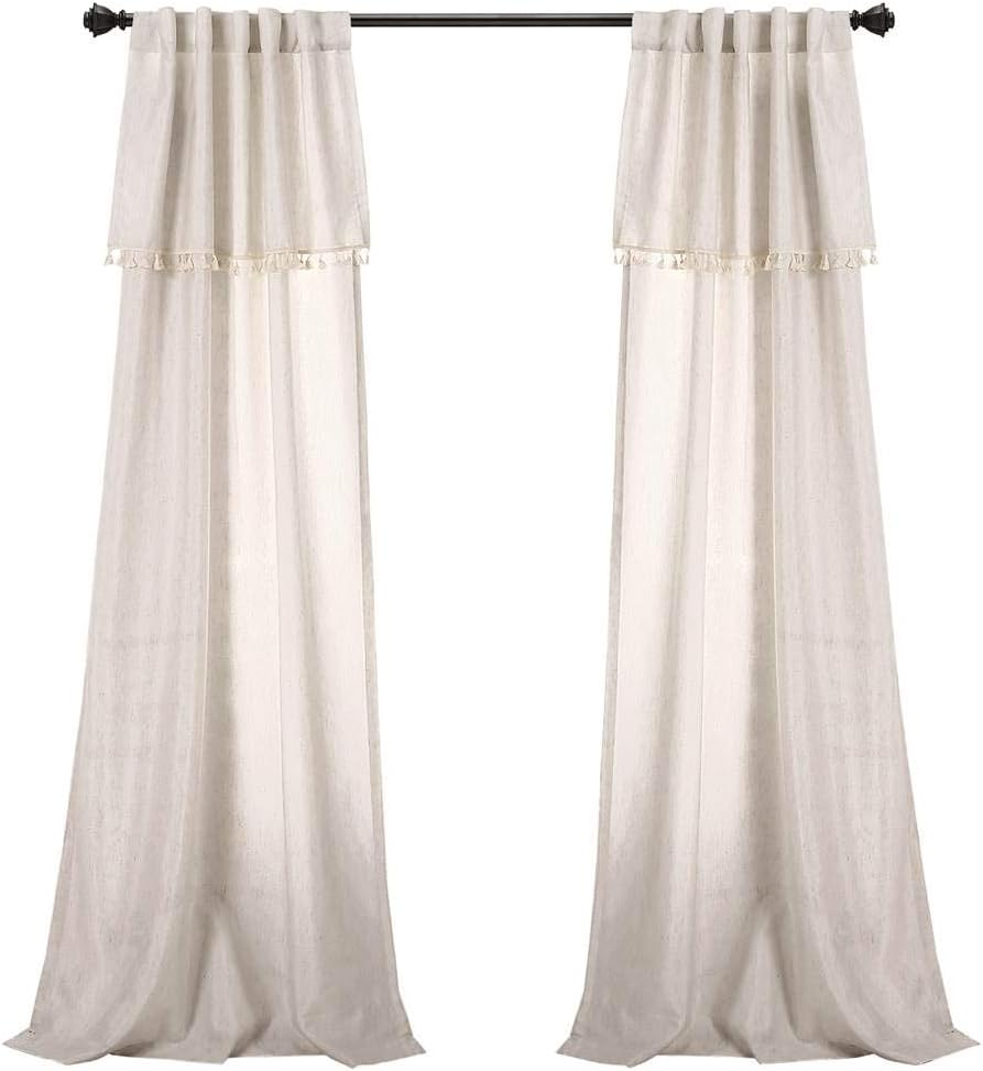 Lush D&eacute;cor, Neutral Lush Decor Ivy Tassel Curtains | Solid Color Window Panel Living, Dining Room, Bedroom (Pair), 95&rdquo; X 40, 95"X 40" image number 1