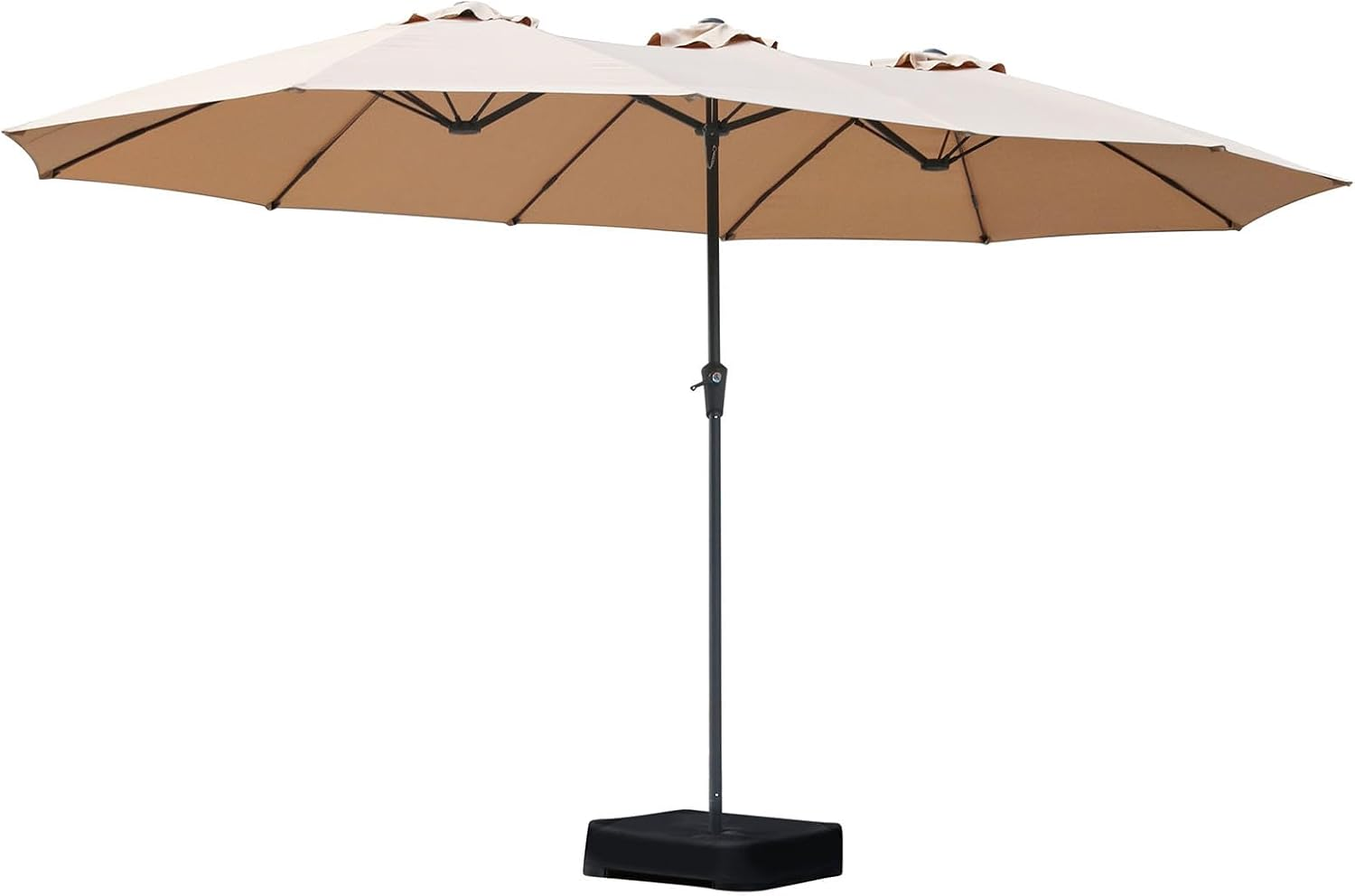 4X2M/4.5X2.6M Double-Sided Large Patio Umbrella with Base Included, Outdoor Extra Large Rectangle Market Umbrella with Crank Handle and 12 Sturdy Ribs for Pool Lawn Garden(Dark Grey/Khaki)