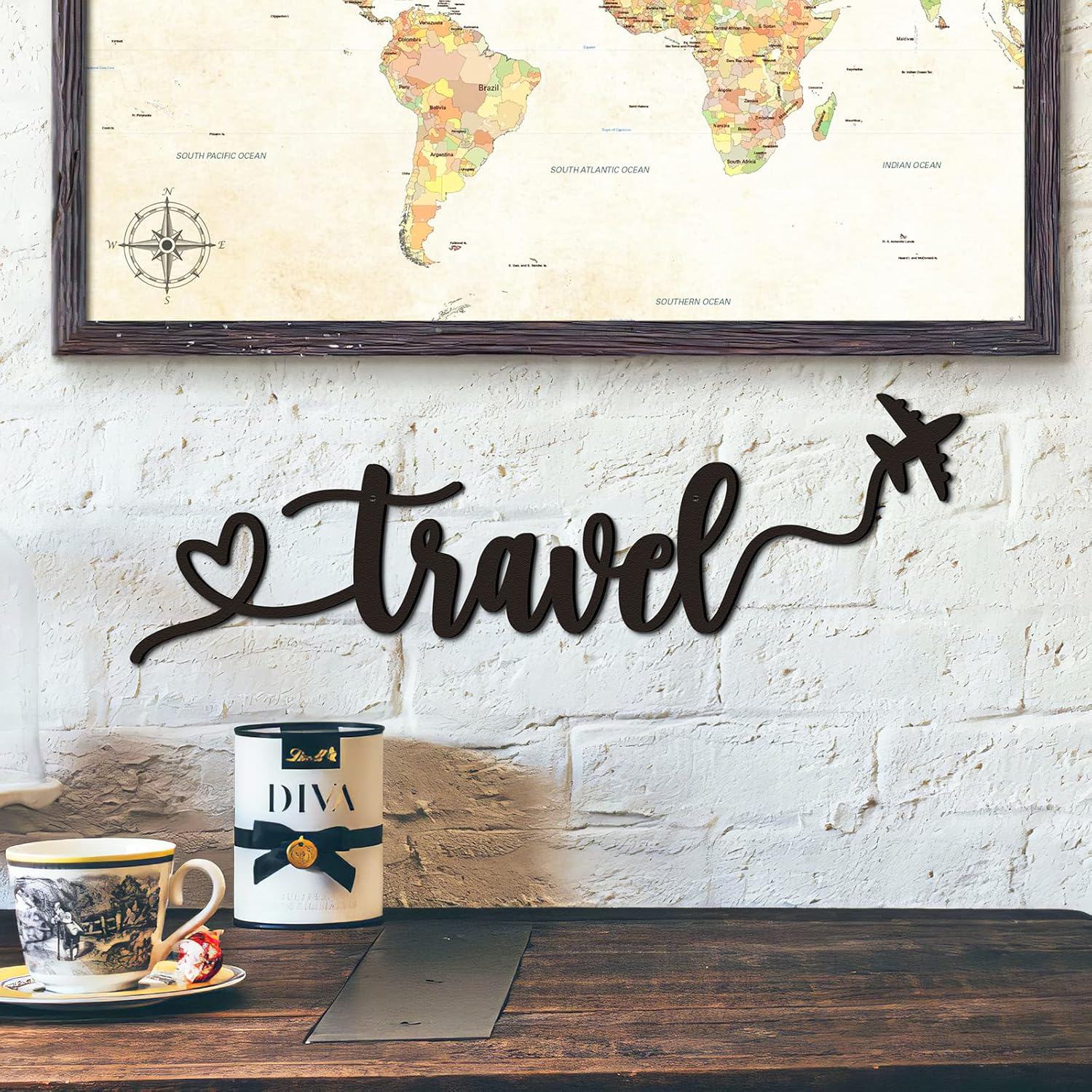 Qmetalart Travel Decor Metal Wall Art Backdrop Decoration Sign for Home Living Room Bedroom Office Housewarming Gift Airplane Hanging Travel Lover Indoor Photo - Black / Black image number 3