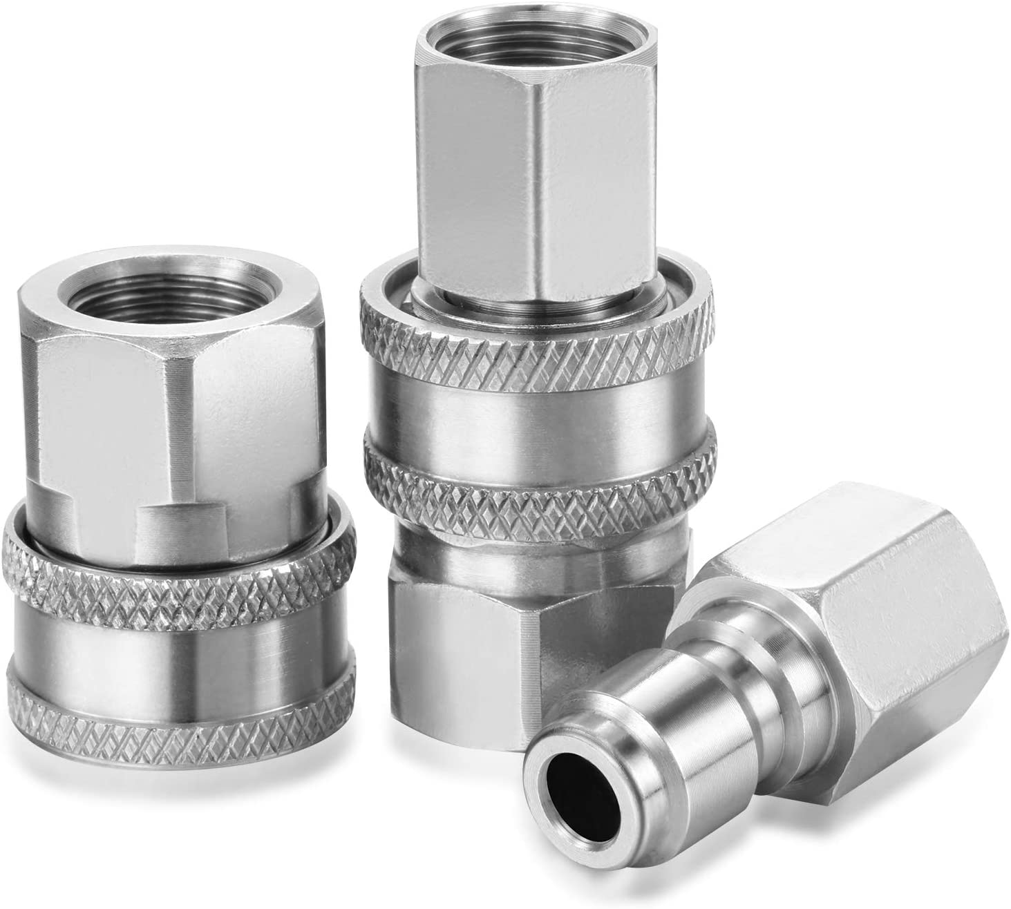 2 Sets Hotop NPT 3/8 Inch Stainless Steel Male and Female Quick Connector Kit Pressure Washer Adapters (Internal Thread) - Internal Thread, External Thread image number 7