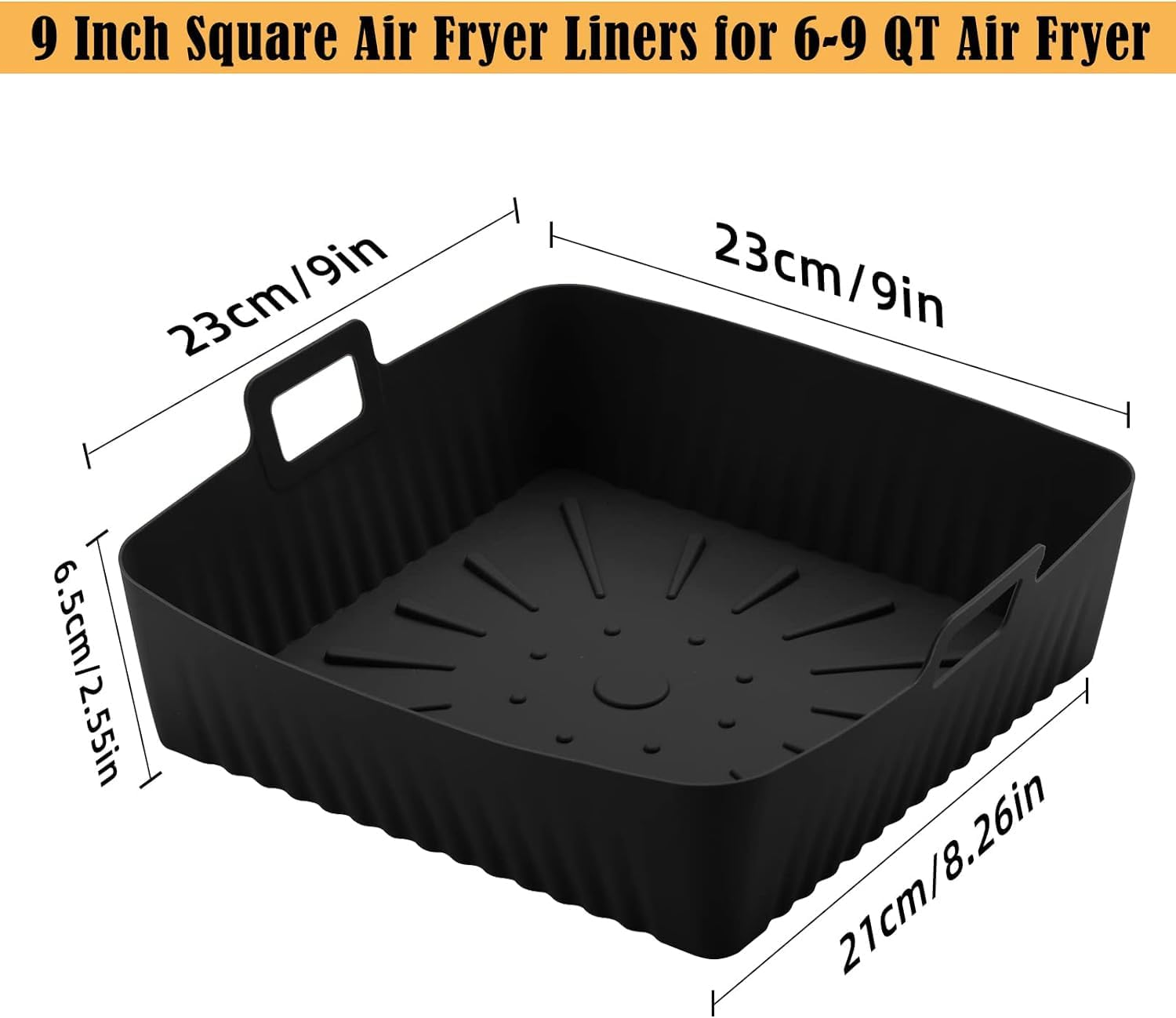 2 PCS Square Silicone Air Fryer Liners - 9 Inch Reusable Air Fryer Pot - Air Fryer Accessories - Air Fryer Inserts for 6 to 9 QT Oven Microwave Accessories image number 3