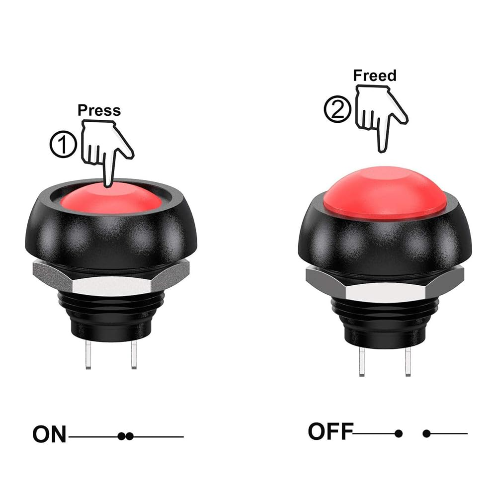 12Pcs PBS-33B 12Mm round Push Button Momentary Switch - SPST Waterproof Mini Switch 1A 250VAC Normally Open (NO)