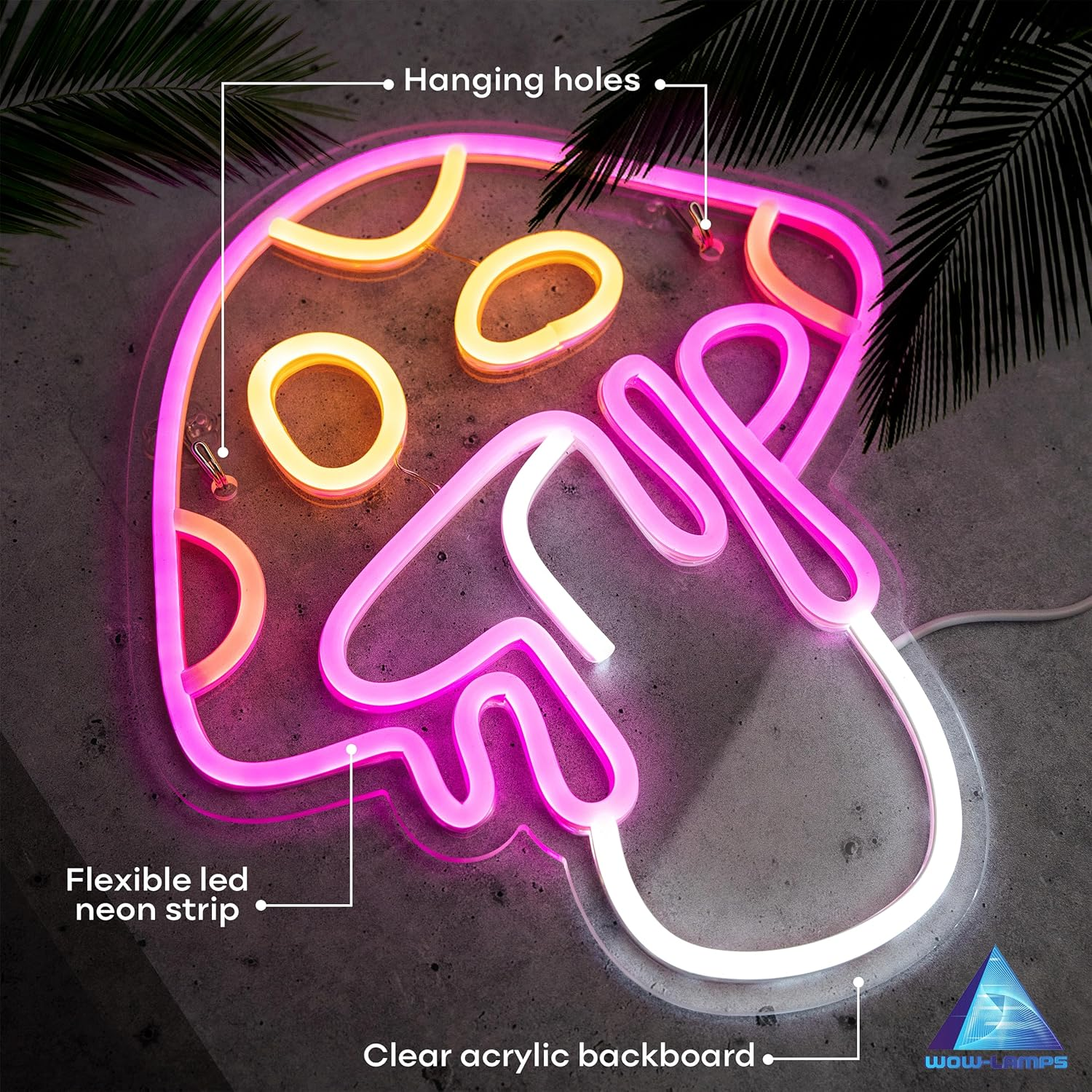 WOW-LAMPS Mushroom Neon Sign for Bedroom - Dimmable Wall Decor Aesthetic, USB Cute Light - Easy-To-Install, 13X12.2 Inches image number 6