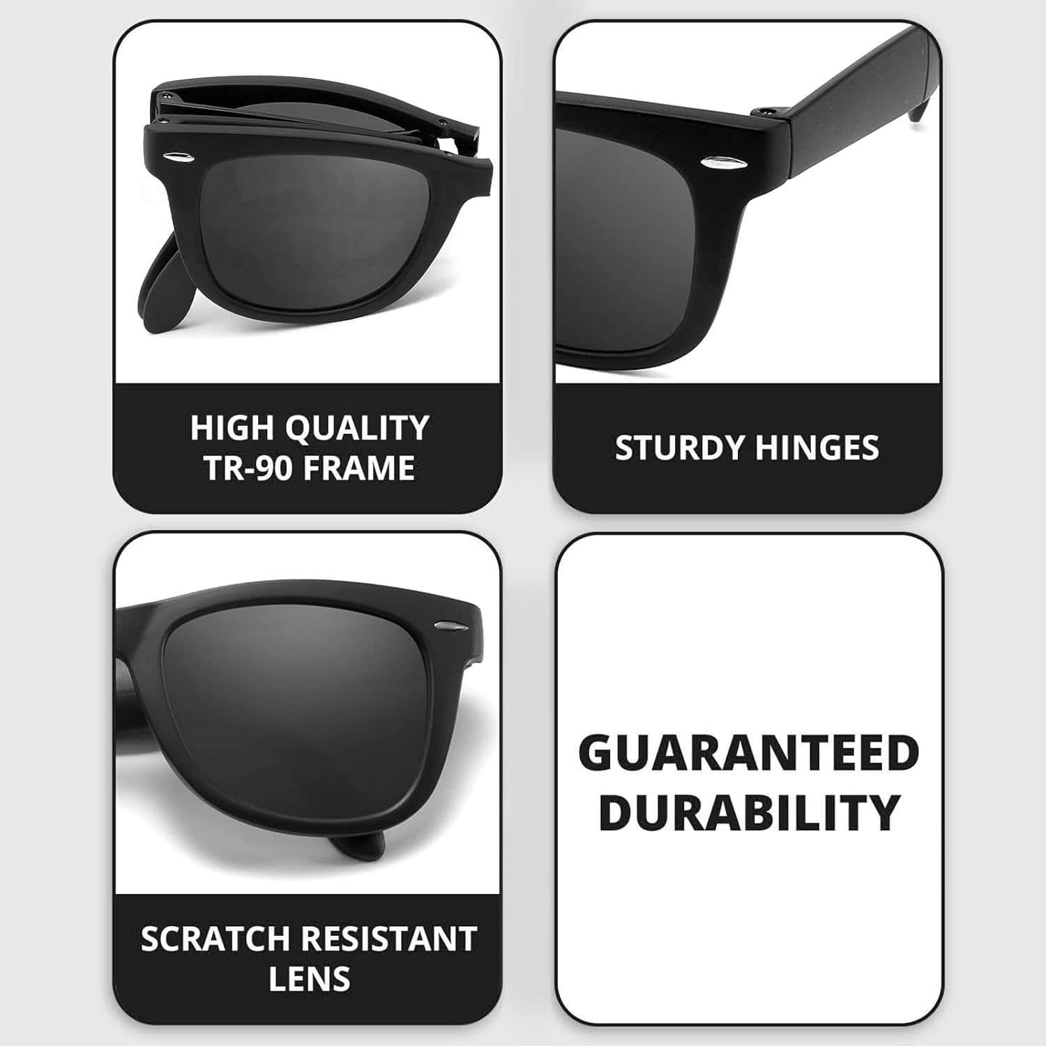 Foldable Sunglasses Polarized UV Protection - Ultra Lightweight Folding Sunglasses with Case, Trendy Unisex Mini Design for Travel, Driving & Outdoor (Black, Includes Case) image number 2