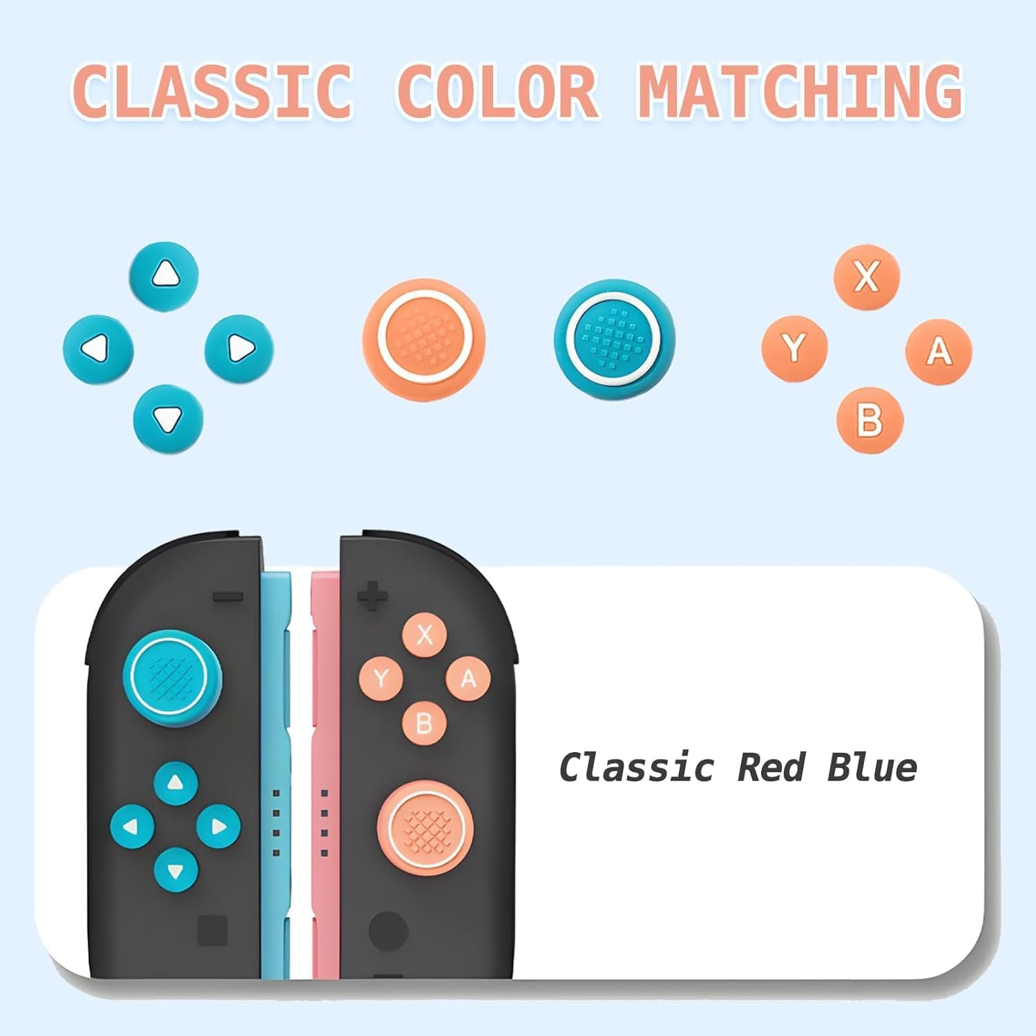 Checkzed Switch Accessories &ndash; Switch Thumb Grips and Joycon Button Caps Set for Nintendo Switch 2, Joycon Joystick Covers, Dpad & Joystick Grip Caps (Red & Blue) image number 5