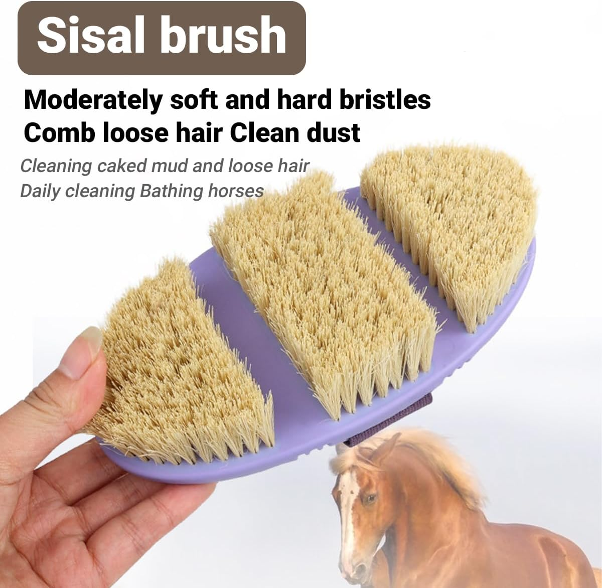AIMALL Oval Horse Cleaning Brush - Versatile Riding Comb with Wool & Sisal Bristles, Bendable Wash Brush for Mane and Coat Care - Wool image number 5
