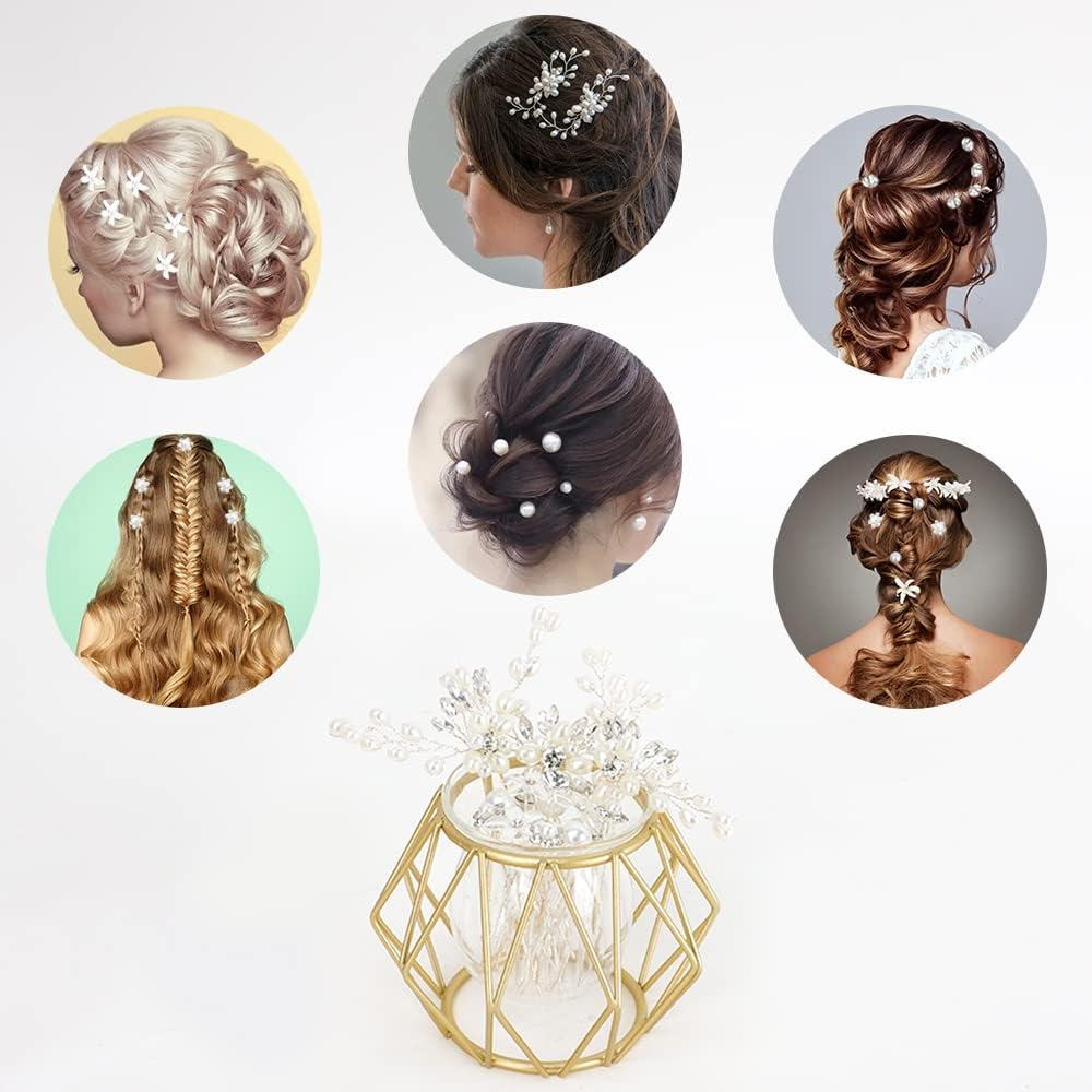 23 Pieces Bride Wedding Hair Pins, FHDUSRYO Flower Bridal Hair Clip, Crystal Pearl Hairpin Flower Rhinestone Hair Barrettes, U Shaped Hair Pins Wedding Hair Accessories for Women, Girls, Bridesmaids image number 2