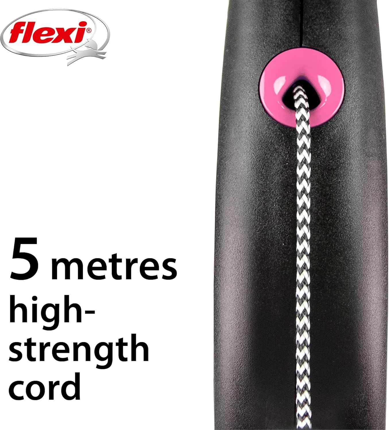 Flexi&reg; Black Design S Rope 5 M Black/Pink Roll Lead for Dogs up to 12 Kg image number 2