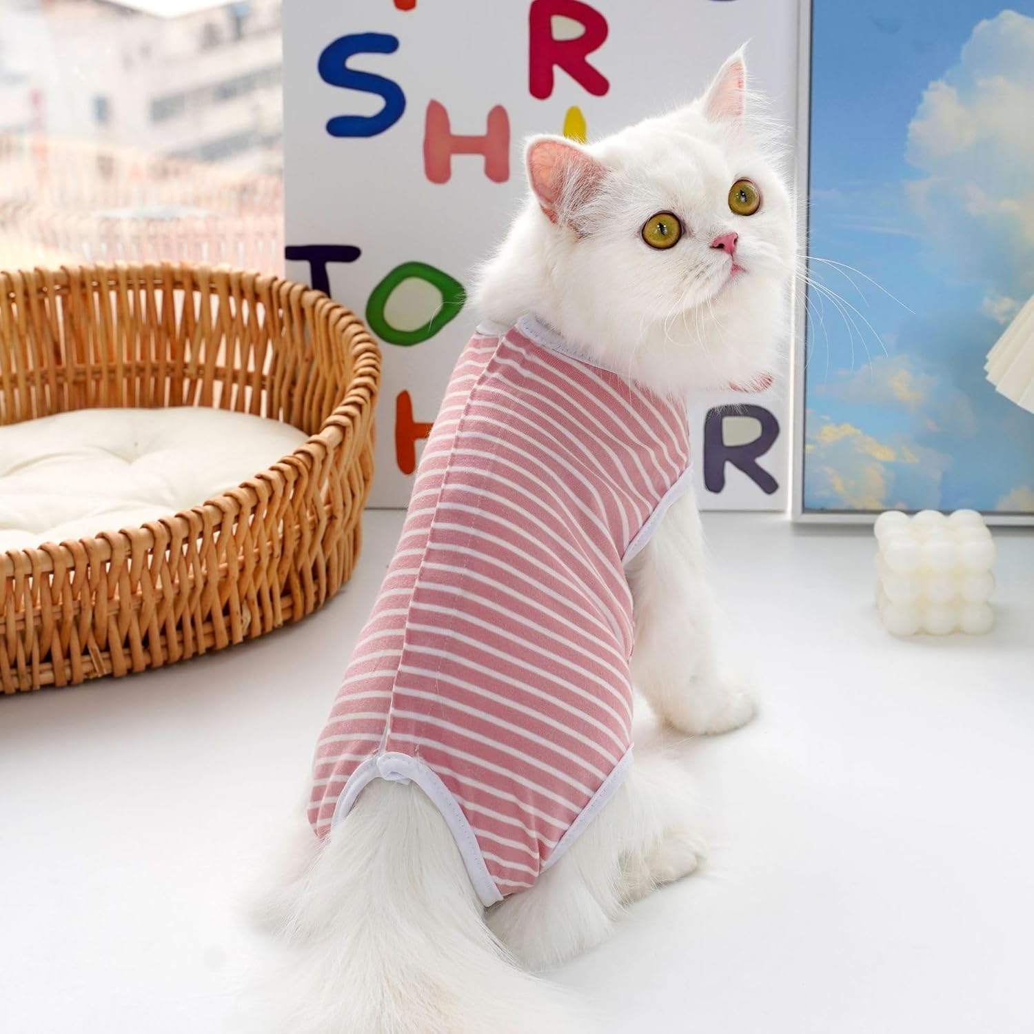 Dog Recovery Suit after Surgery,Surgical Shirts Spay Suit for Female Male Dog, Striped Puppy Doggy Onesie Snugly Vest for Abdominal Wounds Anti-Licking, Closure Cat Neutering (Pink, Small) image number 1