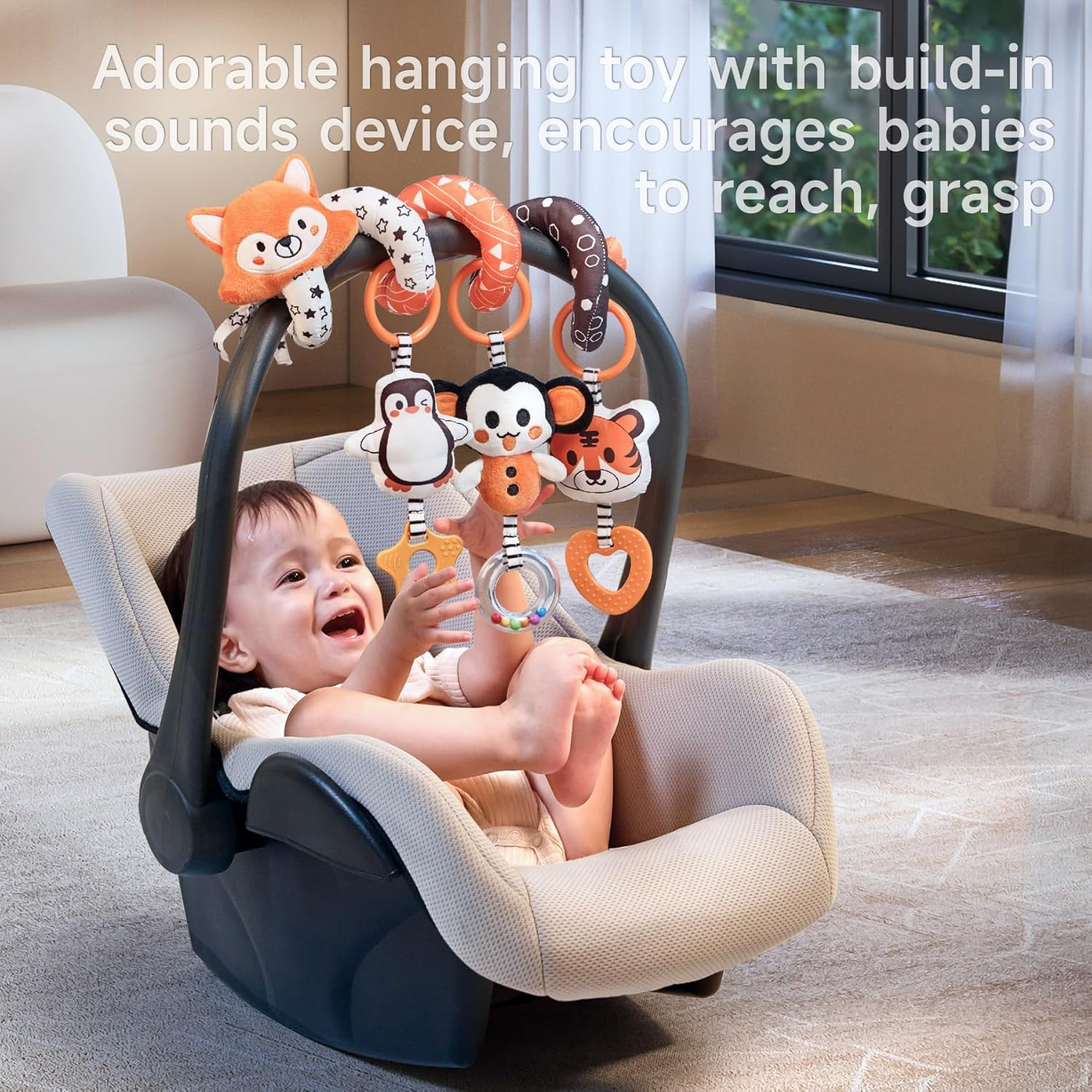 TUMAMA Black and White Baby Stroller Arch Toys, Removable Spiral Hanging Rattle, High Contrast Car Seat and Stroller Toys for Baby 0 3 6 9 12 Months image number 2