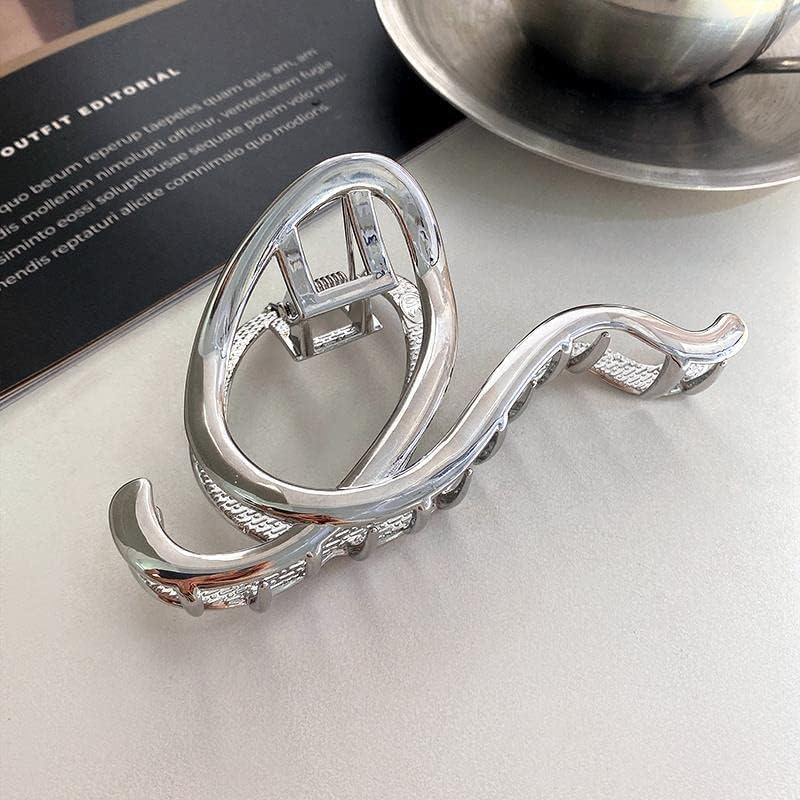 Silver Circle Geometry Metal Hair Claw Clips, Large Hair Claw Nonslip Hair Barrettes Non-Slip No Broken Strong Hold Hair Clamps Fashion Hair Accessories for Woman and Girls with Long Thick Thin Curly image number 2