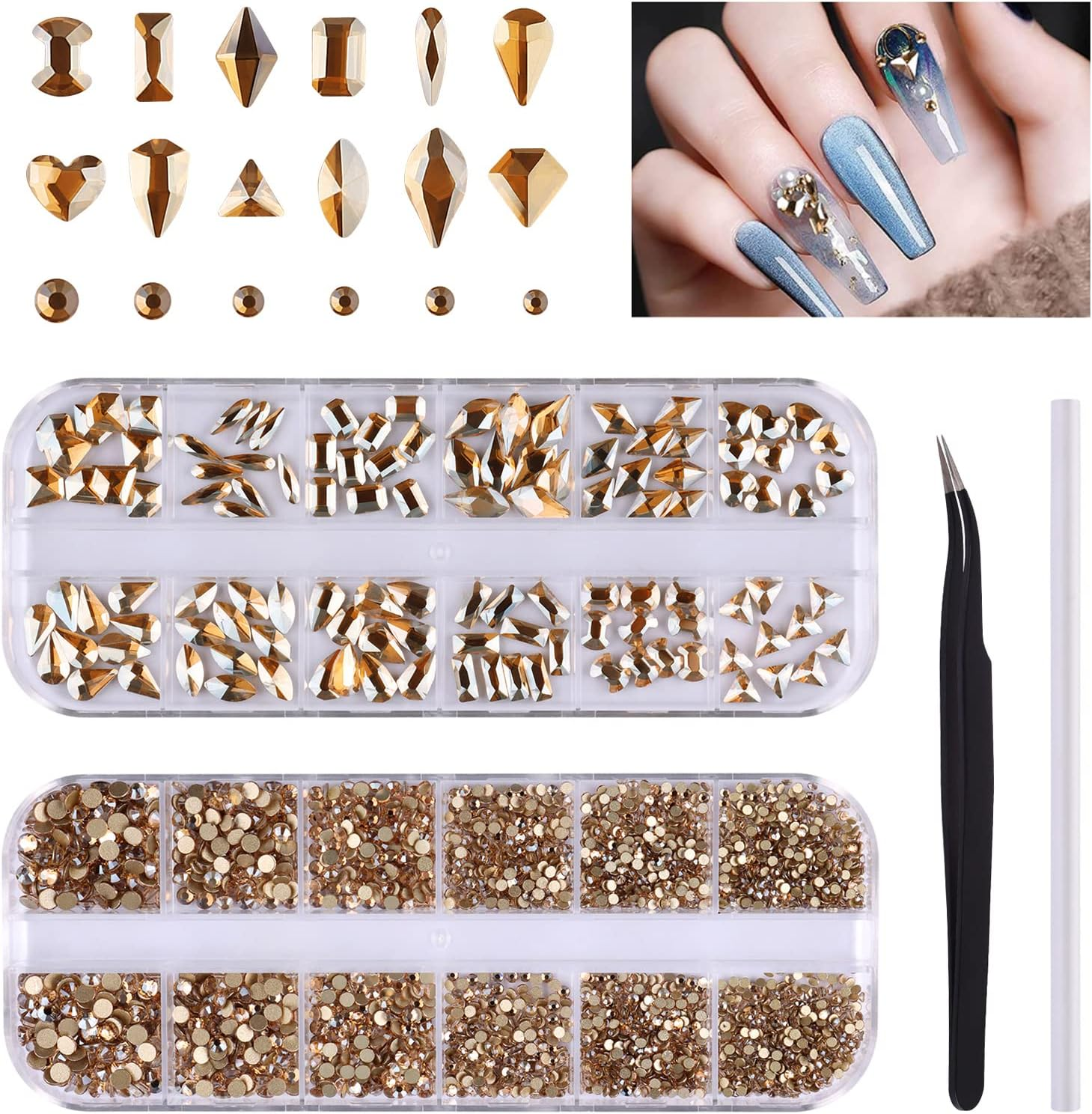 EBANKU Christmas Red Nail Rhinestones Hearts Butterfly round Shaped Nail Art Crystals Diamonds Flat Back Rhinestones 3D Diamond Stone Nail Gems with Tweezers for Halloween Christmas Valentine'S Day