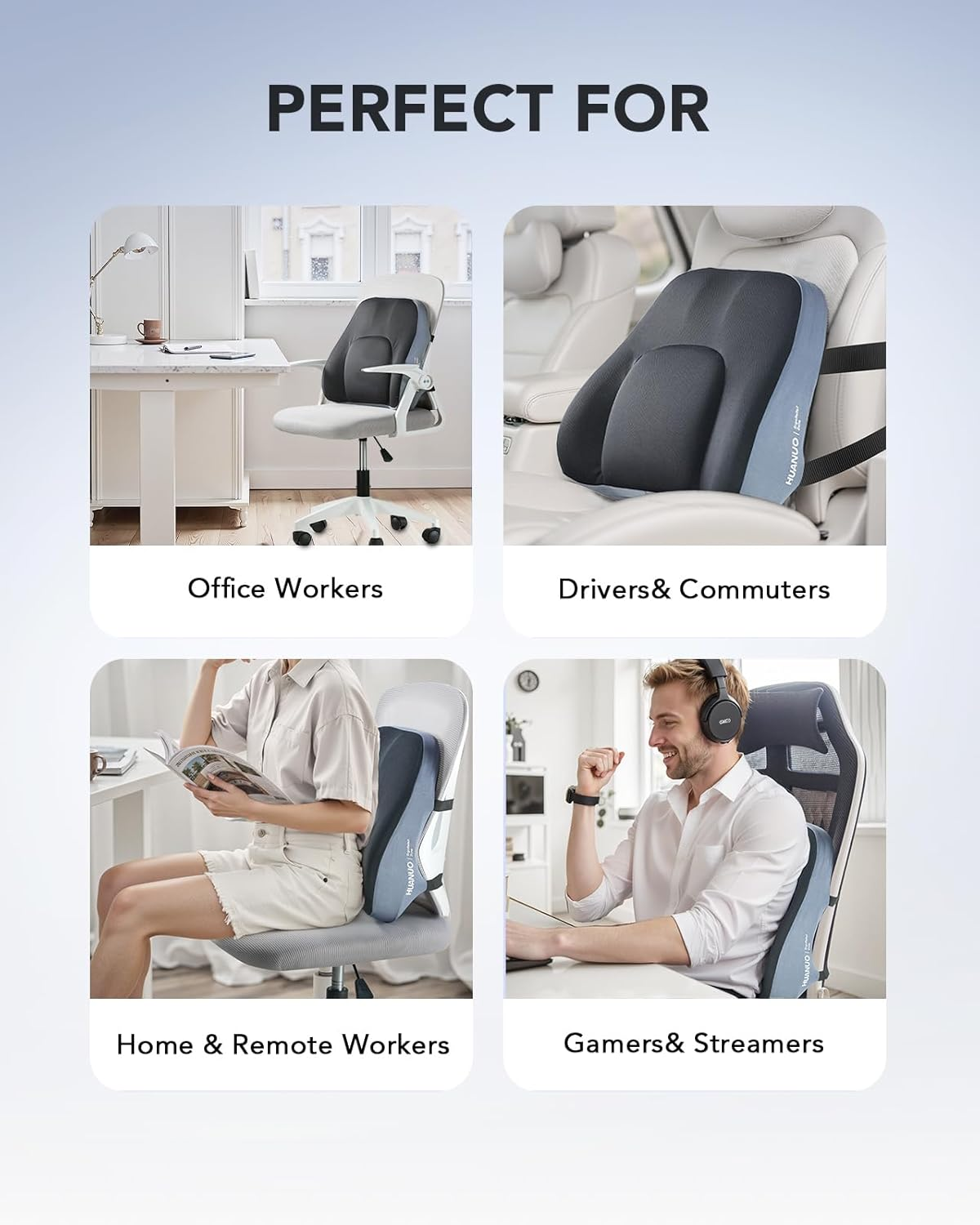 HUANUO Lumbar Support Cushion, Car Seat Back Support with Double Adjustable Straps, Ergonomic Posture Corrector for Sitting Comfort for Car Seat, Office Chair, Gaming Chair image number 1