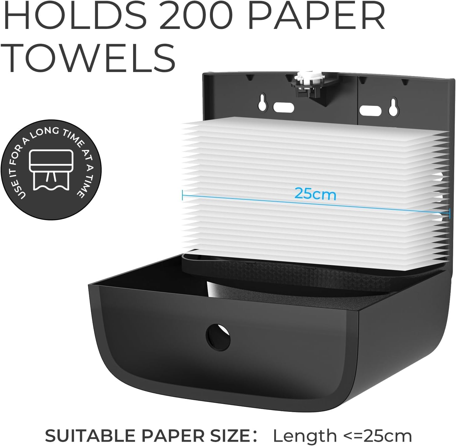 Interhasa! Paper Towel Dispenser Wall Mounted Commercial Hand Tissue Box Holder Suitable for Foldable Tissue Paper for Bathroom, ABS 278 * 102 * 215 Mm 0.52 Kg Black image number 1