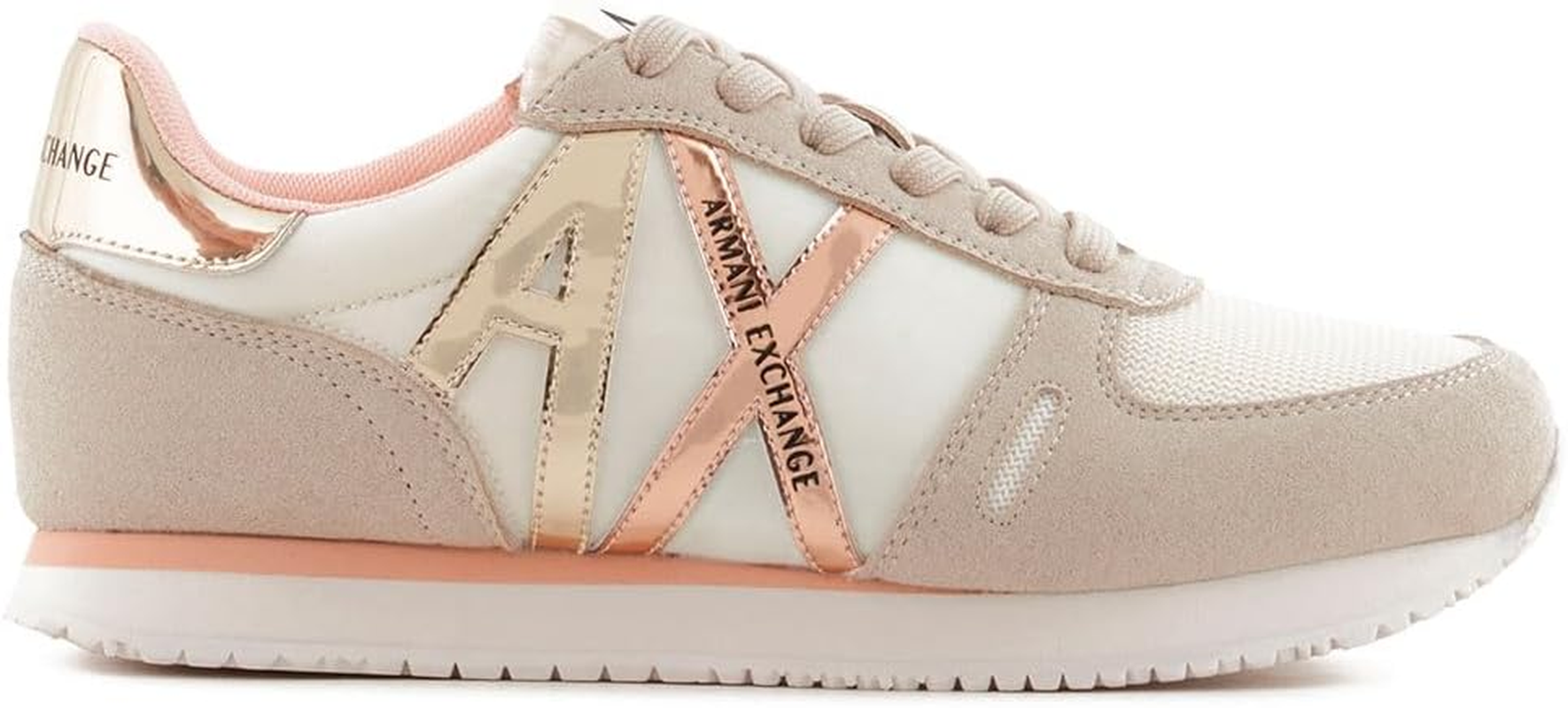 Armani Exchange Women'S Glossy Black Logo, Microfibre Suede Inserts Trainers, Black image number 3