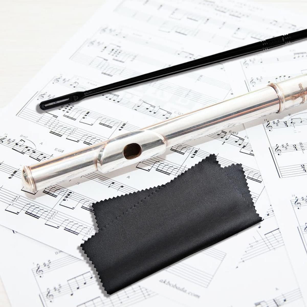 Flute Cleaning Rod with 3Pcs Flute Cleaning Cloth, Flute Cleaning Kit, Flute Cleaning Rod and Flute Cleaning Cloth, Cleaning Swabs Flute Cleaning Cloth, Flute Cleaning Cloth (Black)