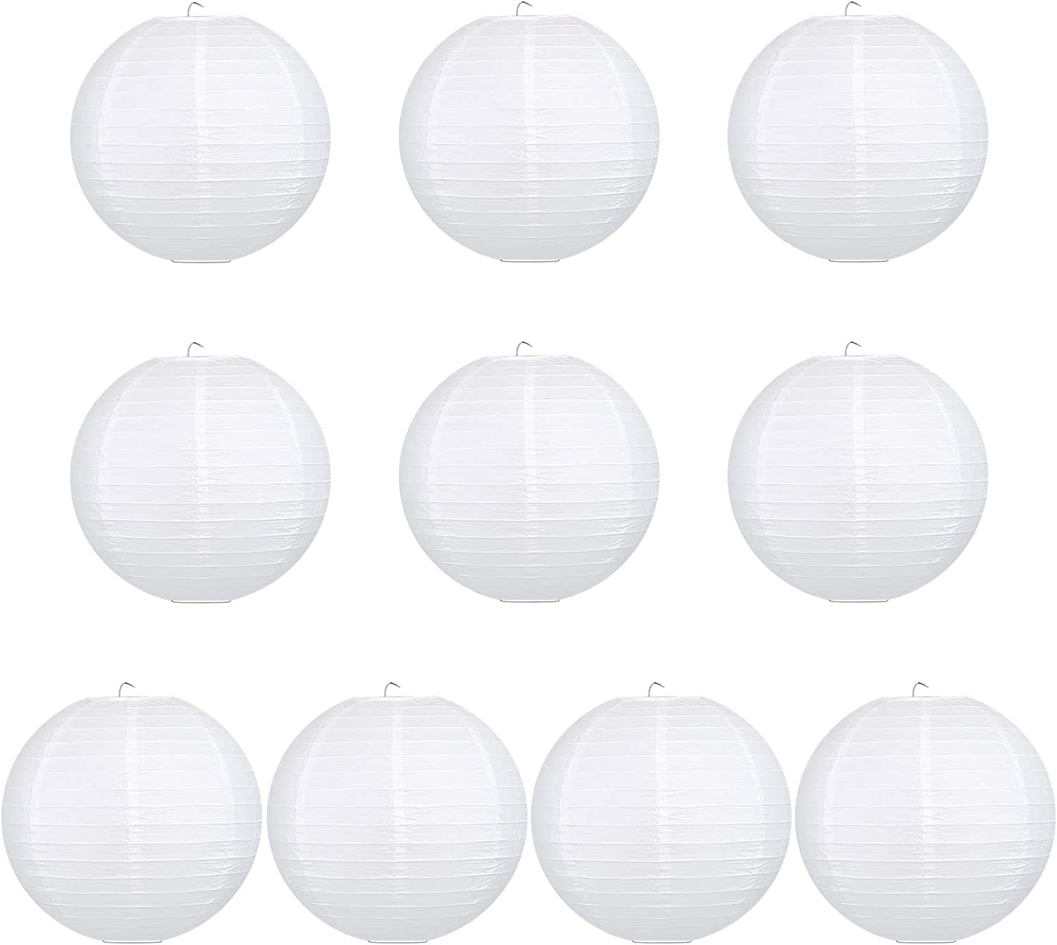 GWHOLE 12 Inch Paper Lanterns round Hanging Lamp Shade Lanterns - White (10 PCS) image number 3