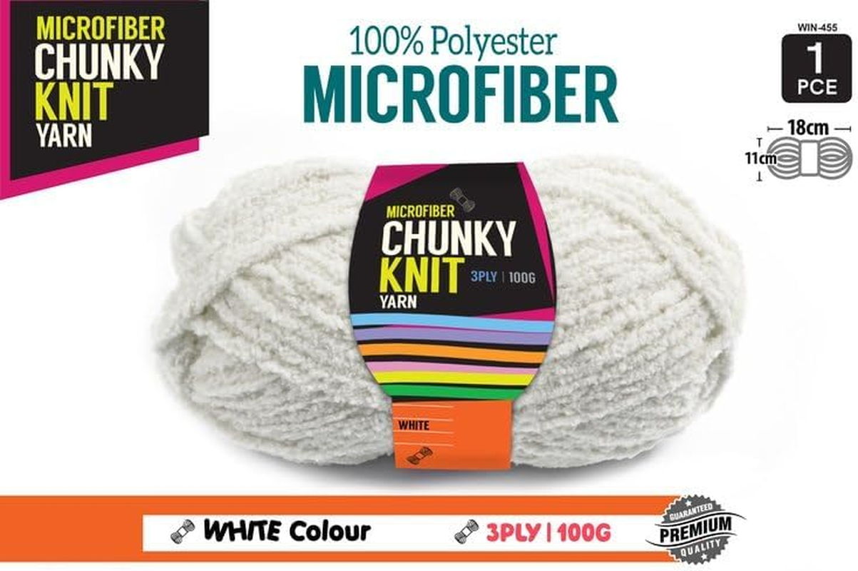 Yatsal Microfibre 3-Ply Chunky Knitting Yarn 100 G, White