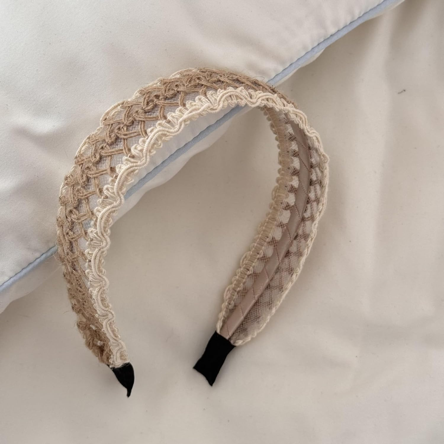 MSLSOZ Woven Boho Headband Set, 3Pcs Metal Headband with Fabric Wrap, Natural Hair Accessories for Women, Hair Decor for Beach Vacations & Gifts (Khaki) image number 1