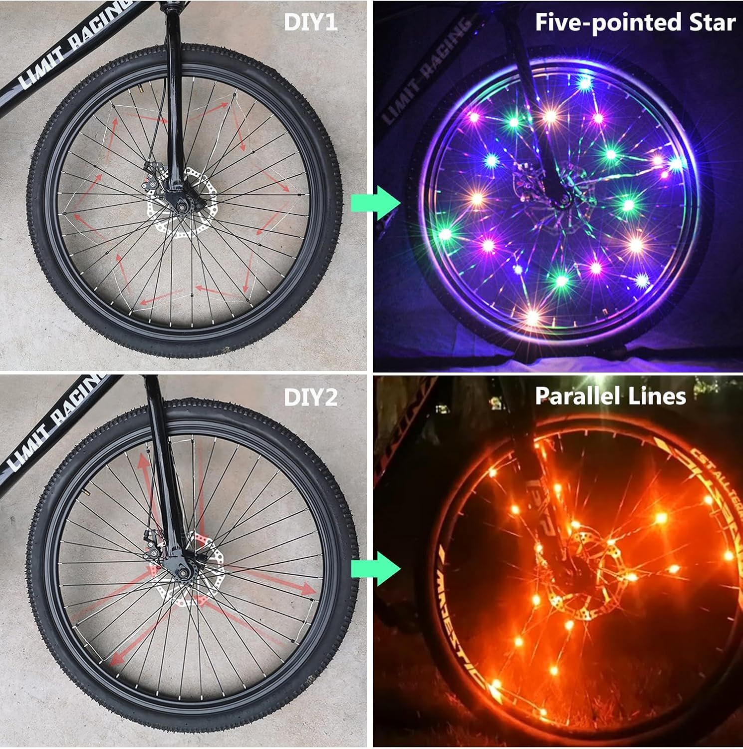 Reelau 2 Pack Bike Wheel Light with AAA Batteries, Waterproof Bright Colorful LED Light String for Bike Spoke, 2 Lights for 2 Wheels Fit 18-29" Bicycle Wheel Lights for Mountainbike/Ebike with Spokes image number 2