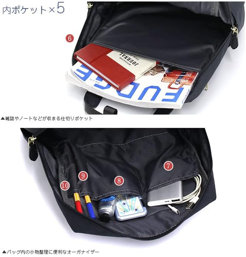 Anello Grande GHM0511 Backpack A4 Water Repellent, Lightweight, 10 Pockets, Multiple Storage, Adult Travel - Ivory image number 6