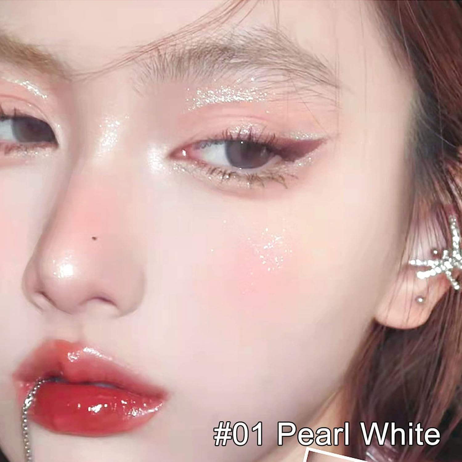 Erinde Liquid Glitter Eyeshadow Eyeliner, Korean Makeup, Tear Drop, Shimmer Metallic, Lightweight Waterproof Texture, Long Wearing, Loose Glitter Glue for Crystals Eye Glitter Makeup, Pearl White - 03 Sunset Champagne image number 3