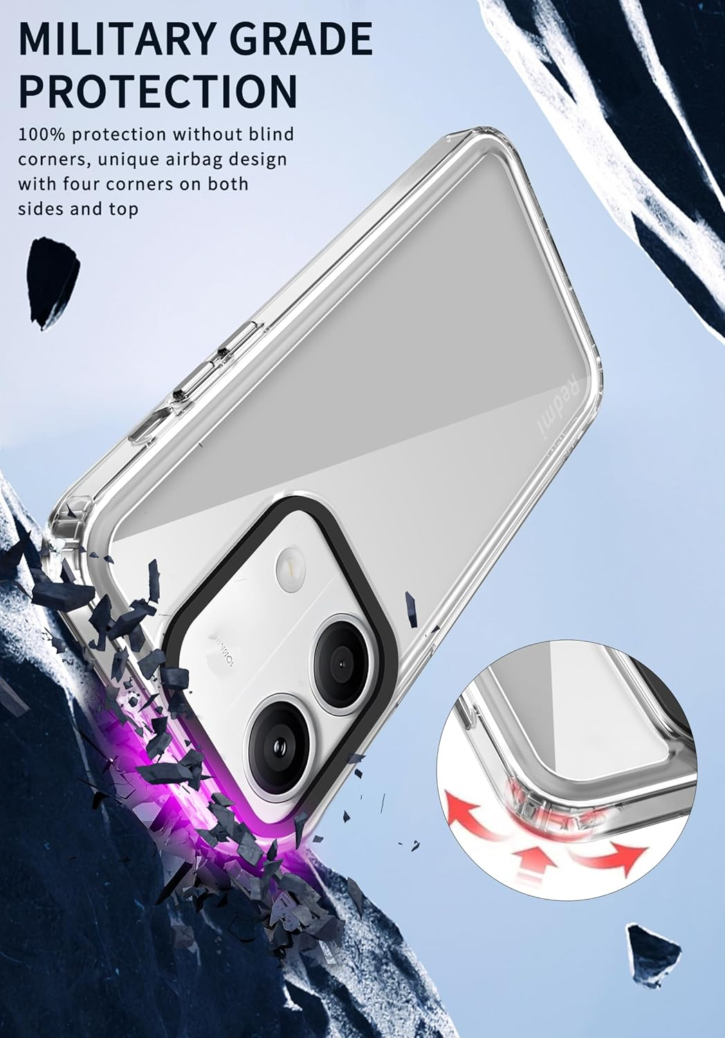 GOKEN Case for Motorola Moto G86 Power, Transparent Mobile Phone Case with Soft TPU Silicone Edge and Hard Back, Shockproof Protective Silicone Case Cover - Purple Edge - Transparent image number 5