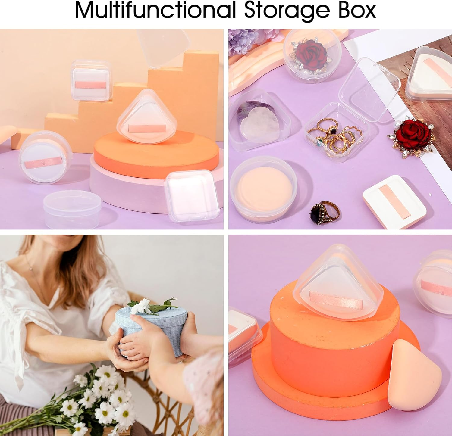 YBEATY 9 Pcs Powder Puffs with Holder Cases, Transparent Makeup Sponge Protective Container Reusable Portable Beauty Blender Holder Dust Proof Pocket Cosmetic Puff Box for Women Travel image number 2