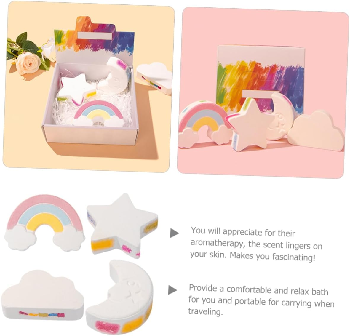 HAPINARY 4Pcs Rainbow Bath -Friendly Essential Oil Bubble Bathing for Relaxation and Soothing for and Giving image number 4