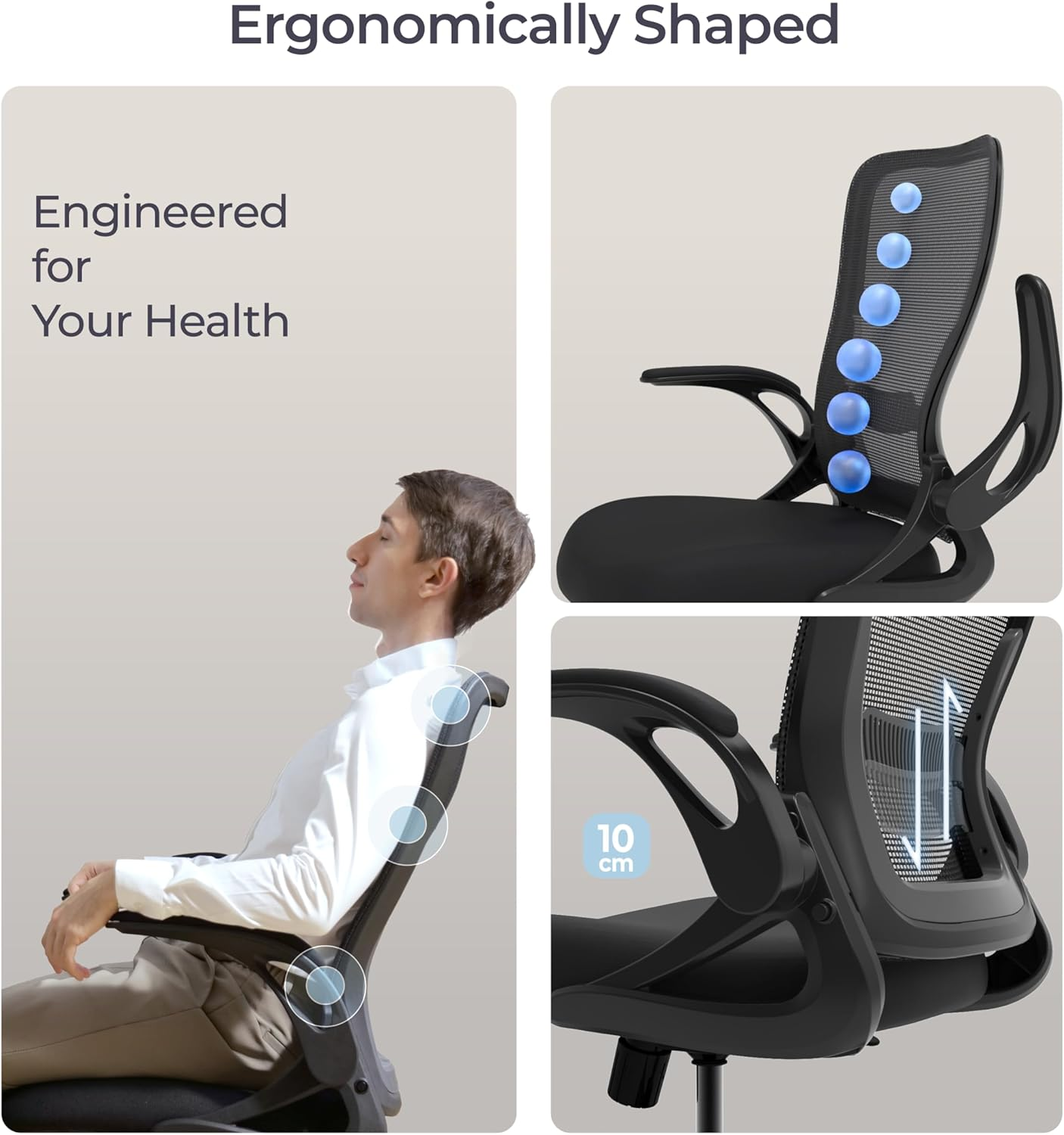 Tervo Model U | Folding Office Chair for Small Spaces | Gaming Chair for Adults & Kids | Ergonomic Mesh Computer Chair for Bedroom | Foldable Desk Chair for Home Work | (Midnight Black) image number 3