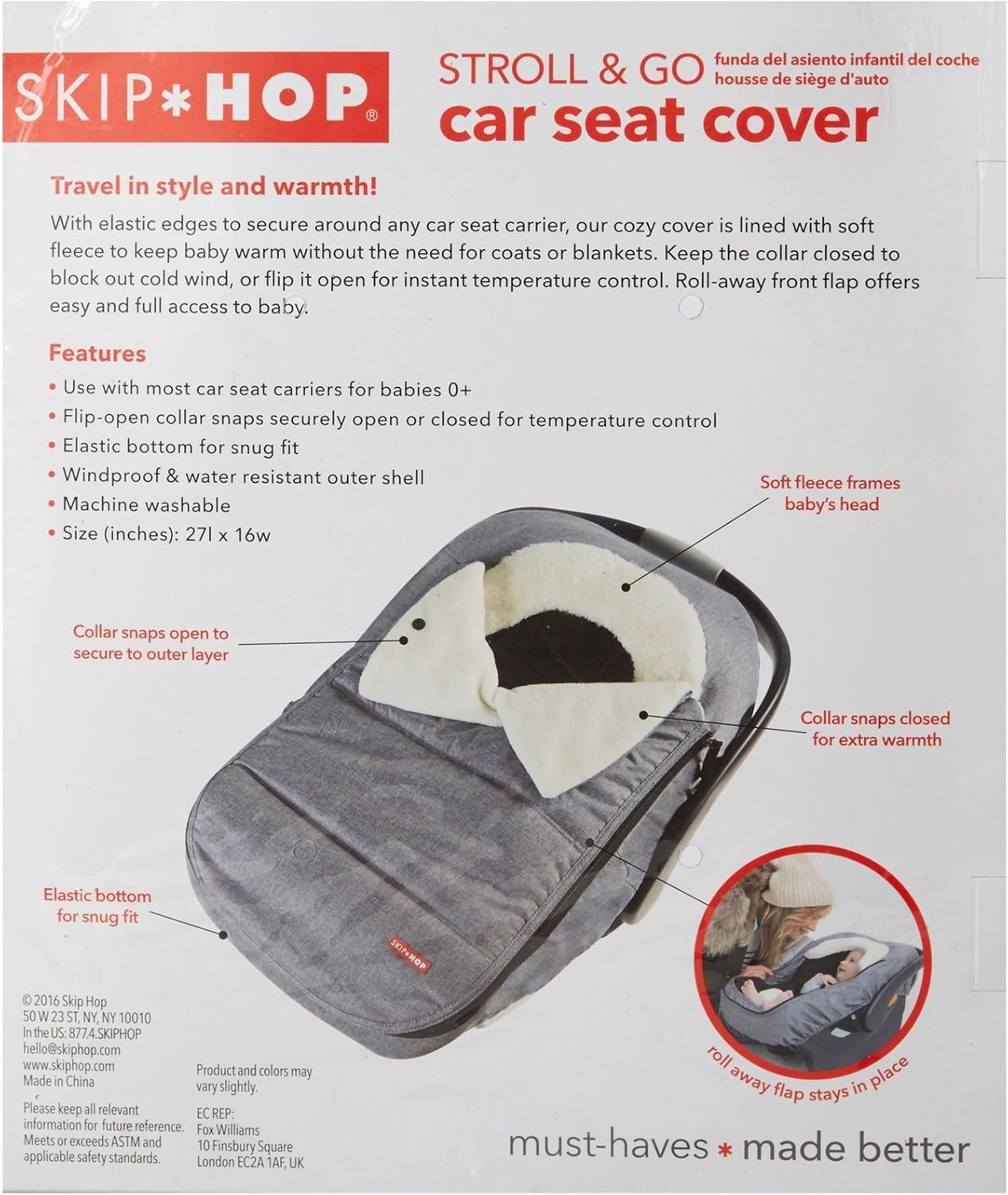 Skip Hop Winter Car Seat Cover: Ultra Plush Fleece, Black image number 2