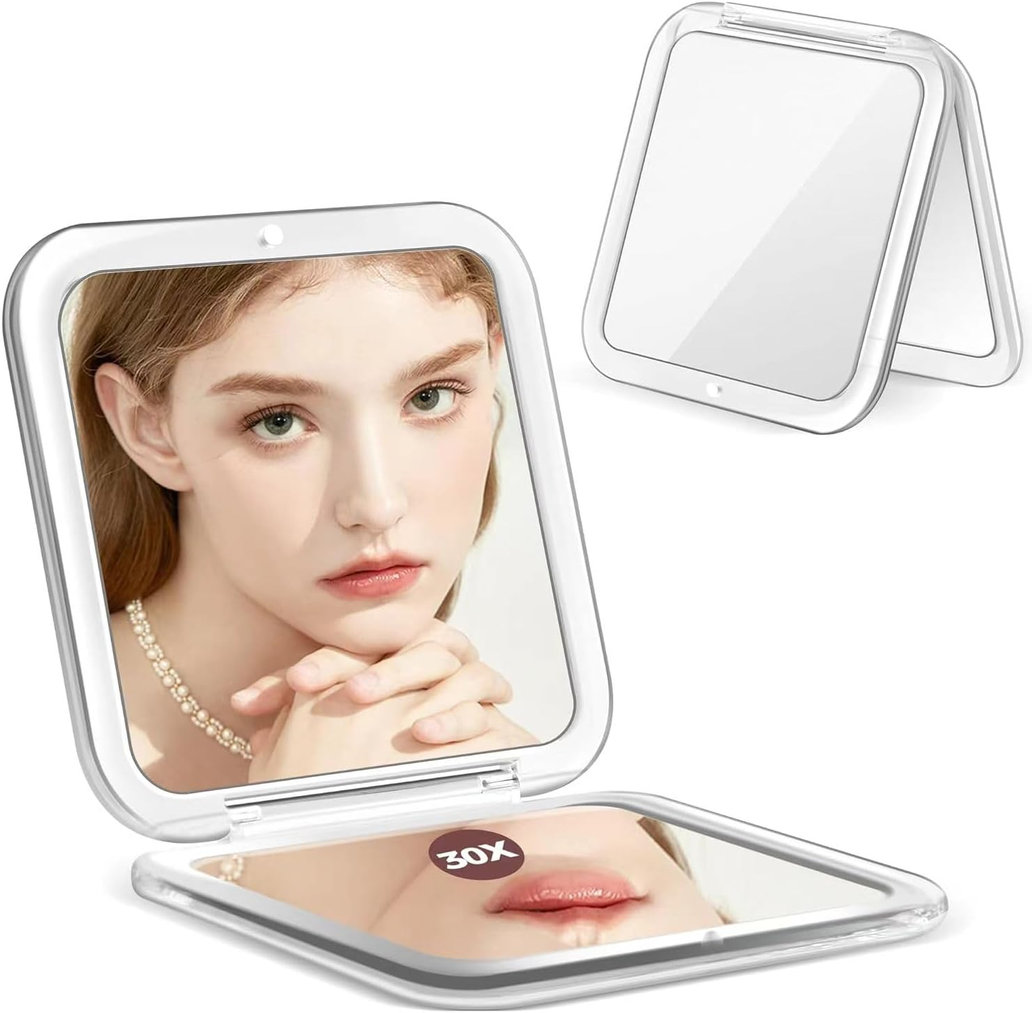 Travel Essentials,Compact Mirror, 30X Magnifying Mirror for Purses Shower, Small Makeup Mirror with 1X/30X Magnification, Portable Travel Mirror for Women, (Rose Gold)