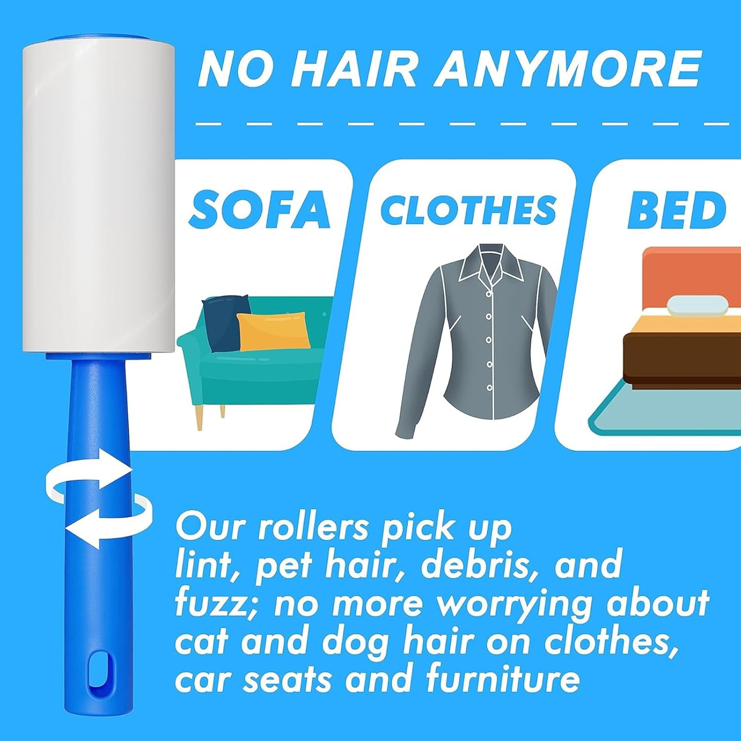 1000 Sheets Lint Rollers for Pet Hair Extra Sticky, Mega Value Set Lint Rollers for Pet Hair Removal, Dog and Cat Lint Remover for Clothes, Furniture, Carpet image number 5