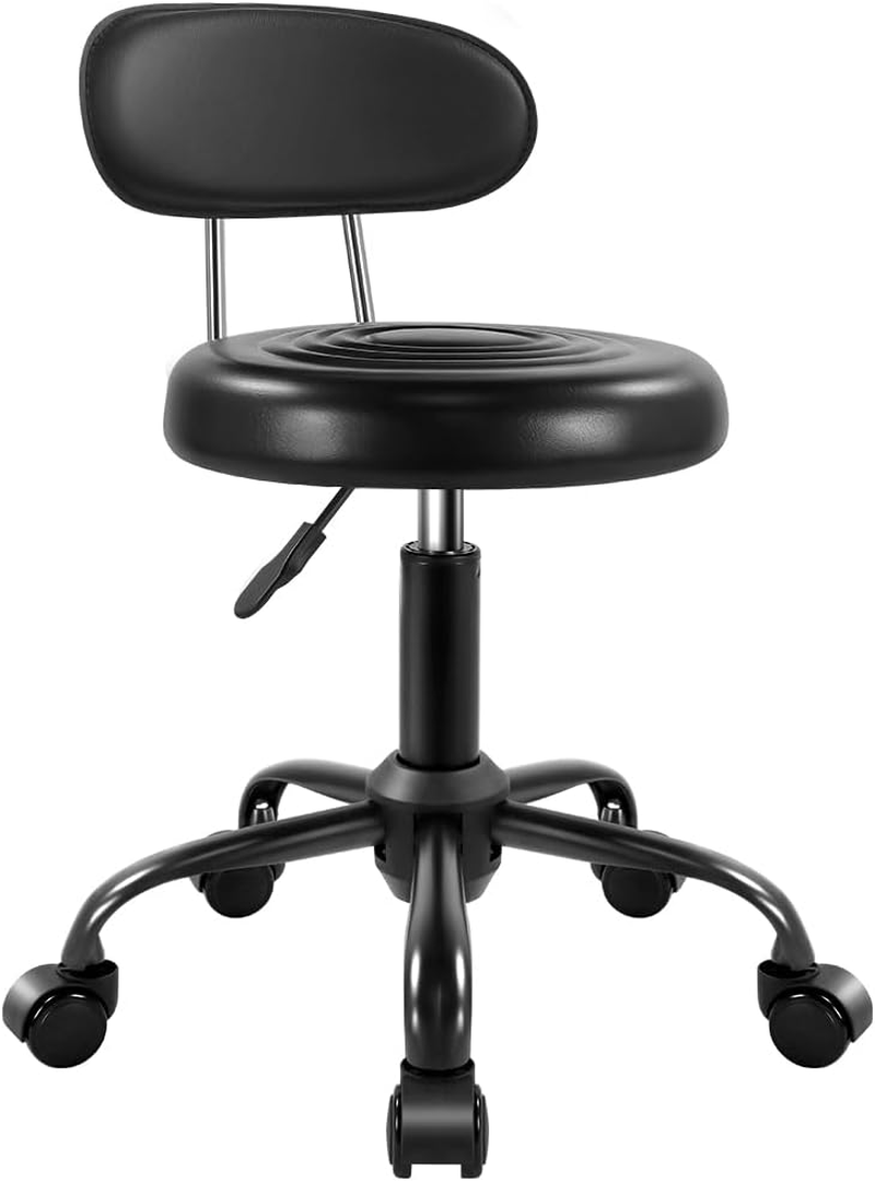 Rolling Stool with Wheels Swivel Stool with Back Height Adjustable Chair PU Leather Rolling Stools Ideal for SPA Salon Home Office Drafting Work (Black) image number 6