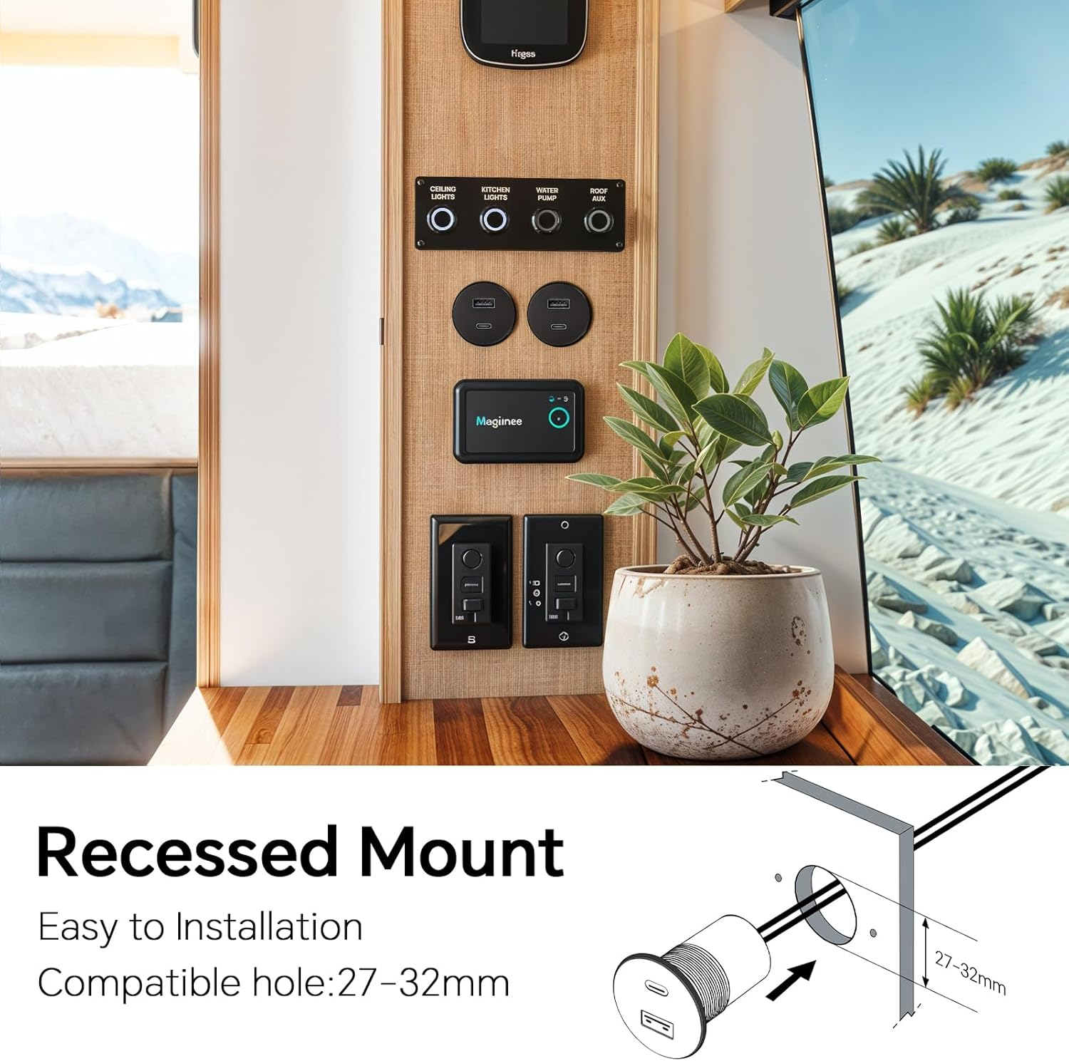 USB Socket 12V Aluminum, Dual Port 18W QC3.0 USB-A & 30W PD3.0 USB-C for RV Camper Van Caravan Boat Trailer Truck Car Yacht image number 6