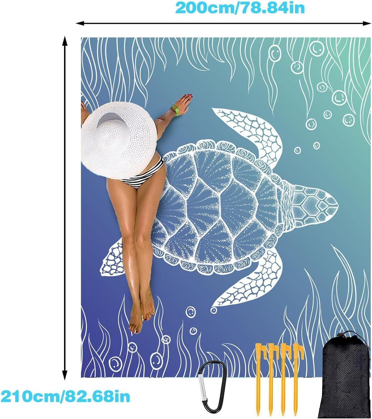 Miners2000 Beach Blanket Waterproof Sandproof, Sand Free Beach Blanket for Adults,Beach Mat Waterproof Sandproof,Oversized Lightweight Blanket for Beach Party, Travel, Camping (Turtle) image number 4
