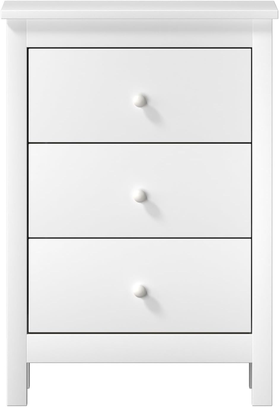 Oikiture White Bedside Table with 3 Drawers Wooden Bed Side Table End Table Nightstand