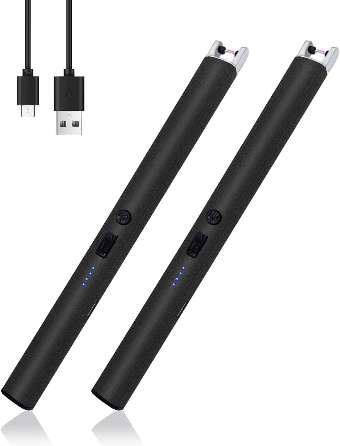 Ronluuu 2 PCS Candle Lighter, Windproof Flameless Electric Lighter with LED Power Display ＆ Safety Switch, Upgraded Plasma USB Rechargeable Lighter for Birthday Camping BBQ (Black) image number 1