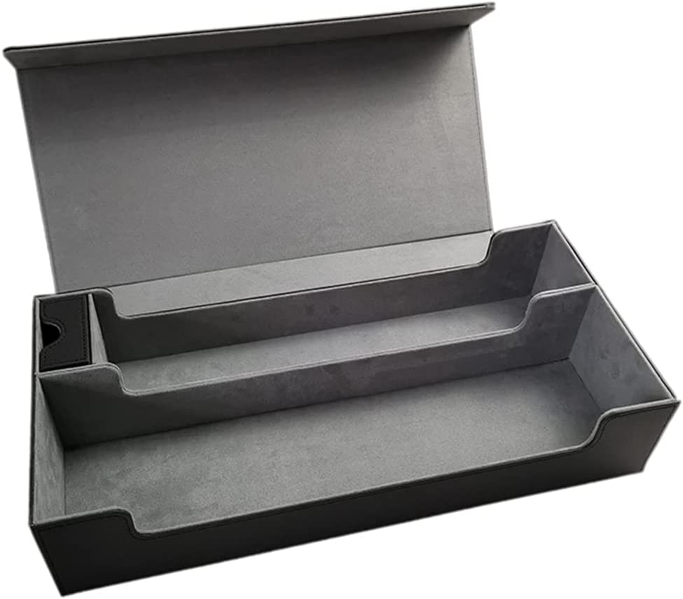 Card Deck Box, Card Deck Case, Deck Card Box, Leather Large Size Fit 550 plus Sleeved Cards Compatible with Single/Double Sleeved Toploader MTG TCG Ccg（Black＆Grey）