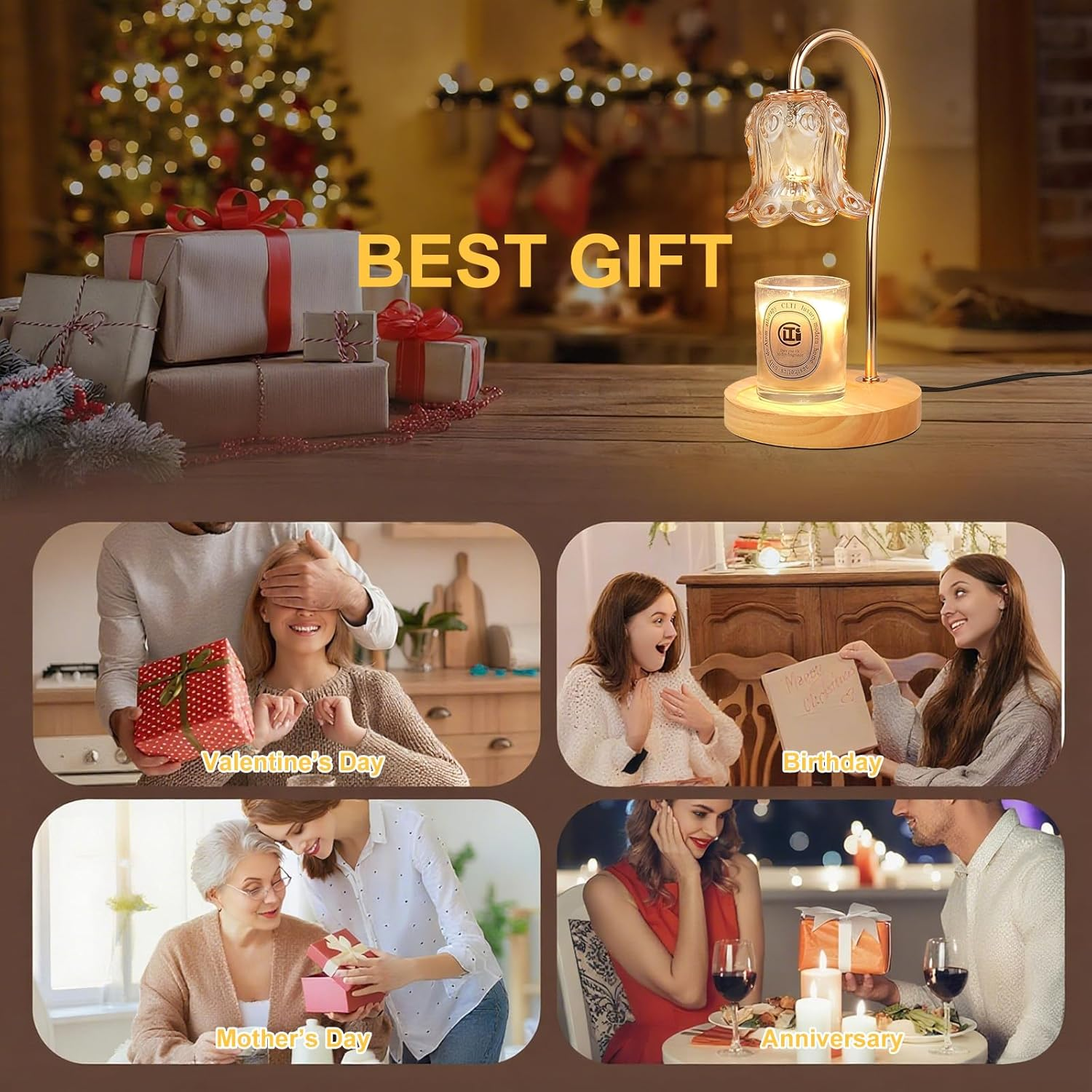 Candle Warmer Lamp with Timer Dimmer & Delayed Shutdown,Electric Candle Warmer,Vintage Flower Lily Lamp,Wax Melt Warmer for Jar Candles with 2 Bulbs,Gifts for Women, Home Bedroom Decor image number 5