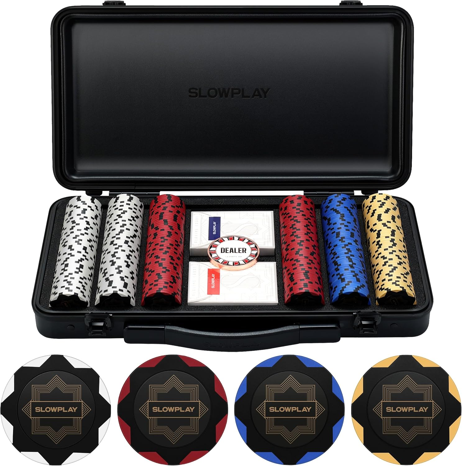SLOWPLAY Nash 14 Gram Clay Poker Chips Set for Texas Hold&rsquo;Em, 300 PCS [With Numbered Values] Features a High-End Carrying Case