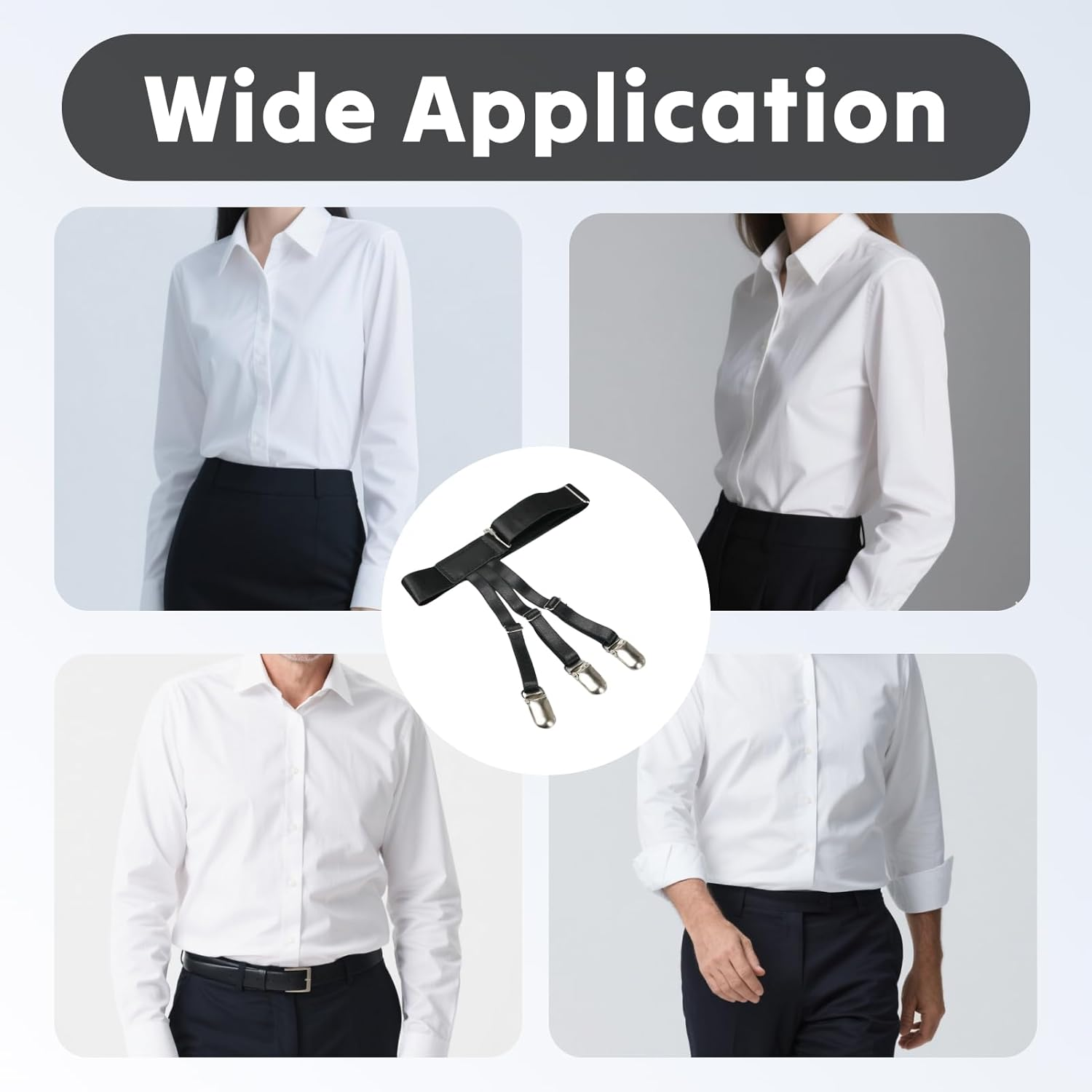 Fortuneglobe 2-Pack Adjustable Shirt Garters &ndash; Elastic Military Shirt Holders with Non-Slip Steel Clamps image number 6