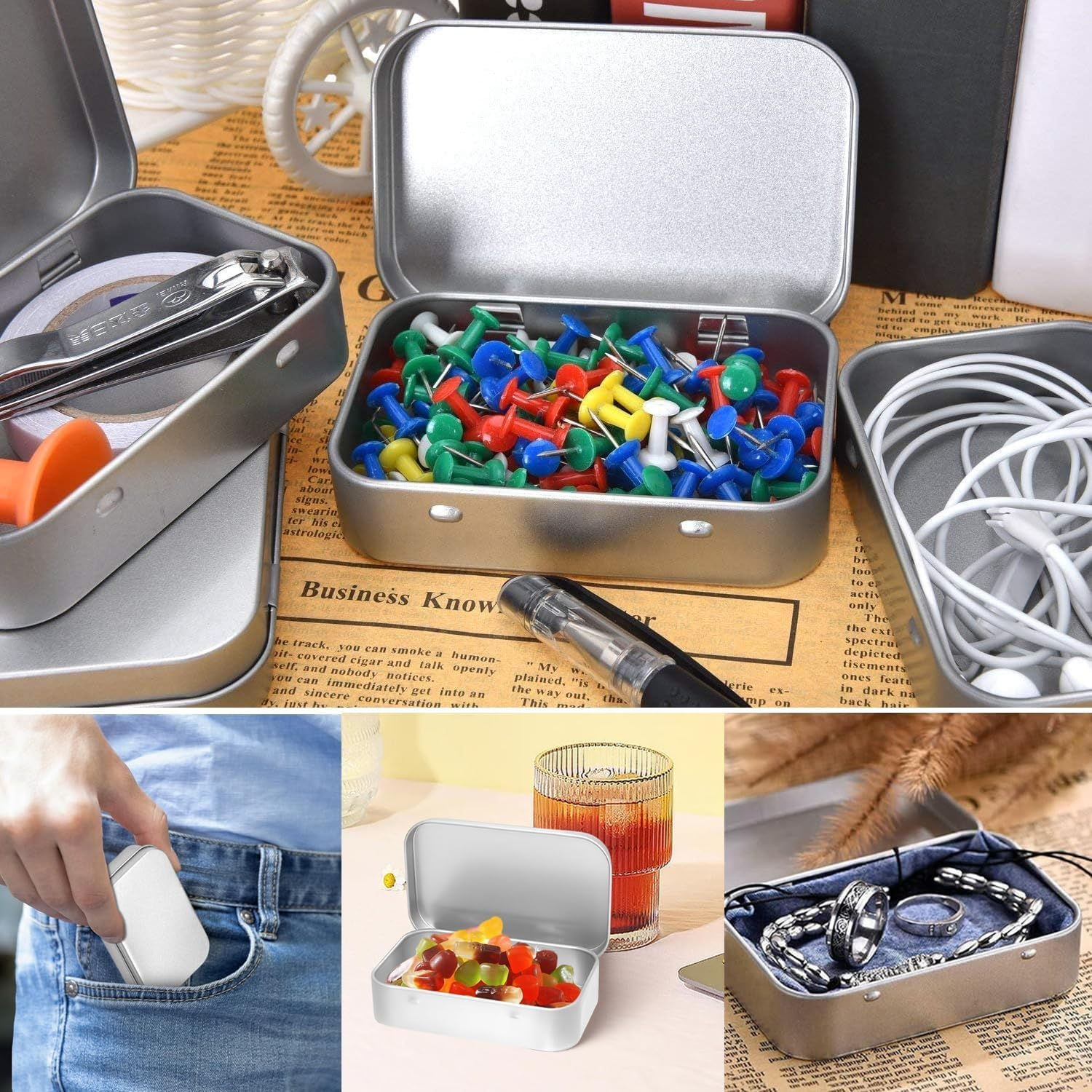 3-Pack Tin Box Candy Key Earrings Coin Metal Storage Box Small Portable Tin Metal Iron Box Metal Empty Hinged Tins Storage Boxes (Silver) image number 4