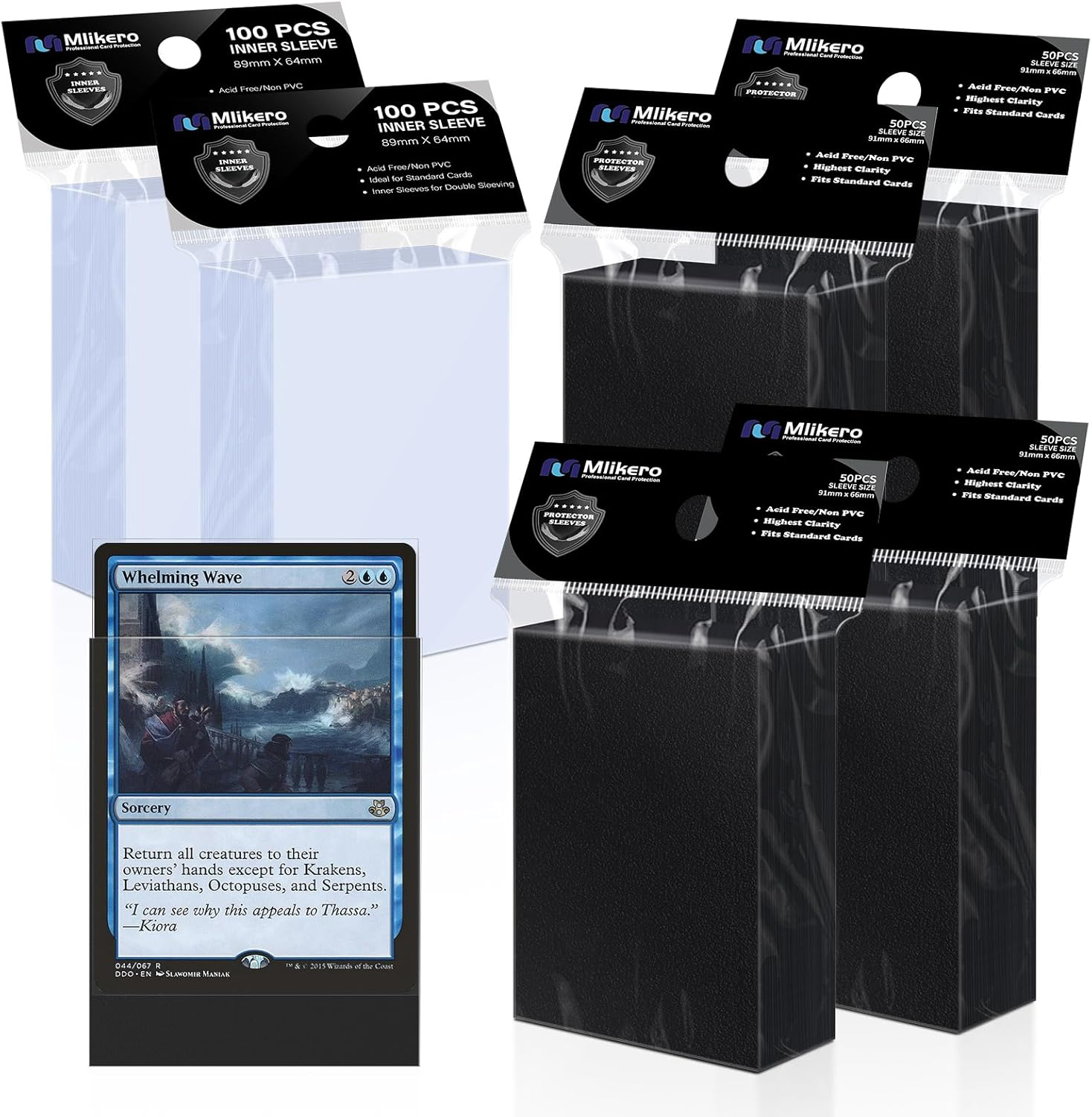 Mlikero 400 Pack Card Sleeves, 200 Matte Black Trading Card Sleeve and 200 Inner Sleeves Ideal for Double-Sleeving, Perfect Fit Sleeves Compatible with MTG, TCG, Baseball, Football Cards.